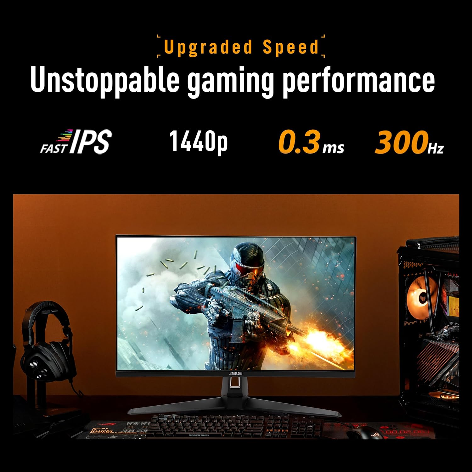ASUS TUF VG27AQM5A Gaming Monitor &ndash; 27-Inch, Qhd(2560X1440), 300Hz, Fast IPS, ELMB Sync, 0.3Ms (GTG), Stereo Speaker, 95% DCI-P3, Displaywidget Center
