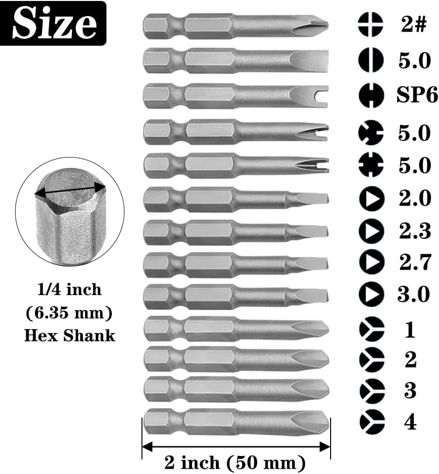 Saipe 13Pcs 50Mm Magnetic Special Shape Screwdriver Bit Set (Phillips, Slotted, Spanner, Y-Type, Triangle, Inner Cross, 3-Points) 1/4 Inch Hex Shank for Power Screwdriver Drill Impact Driver image number 2