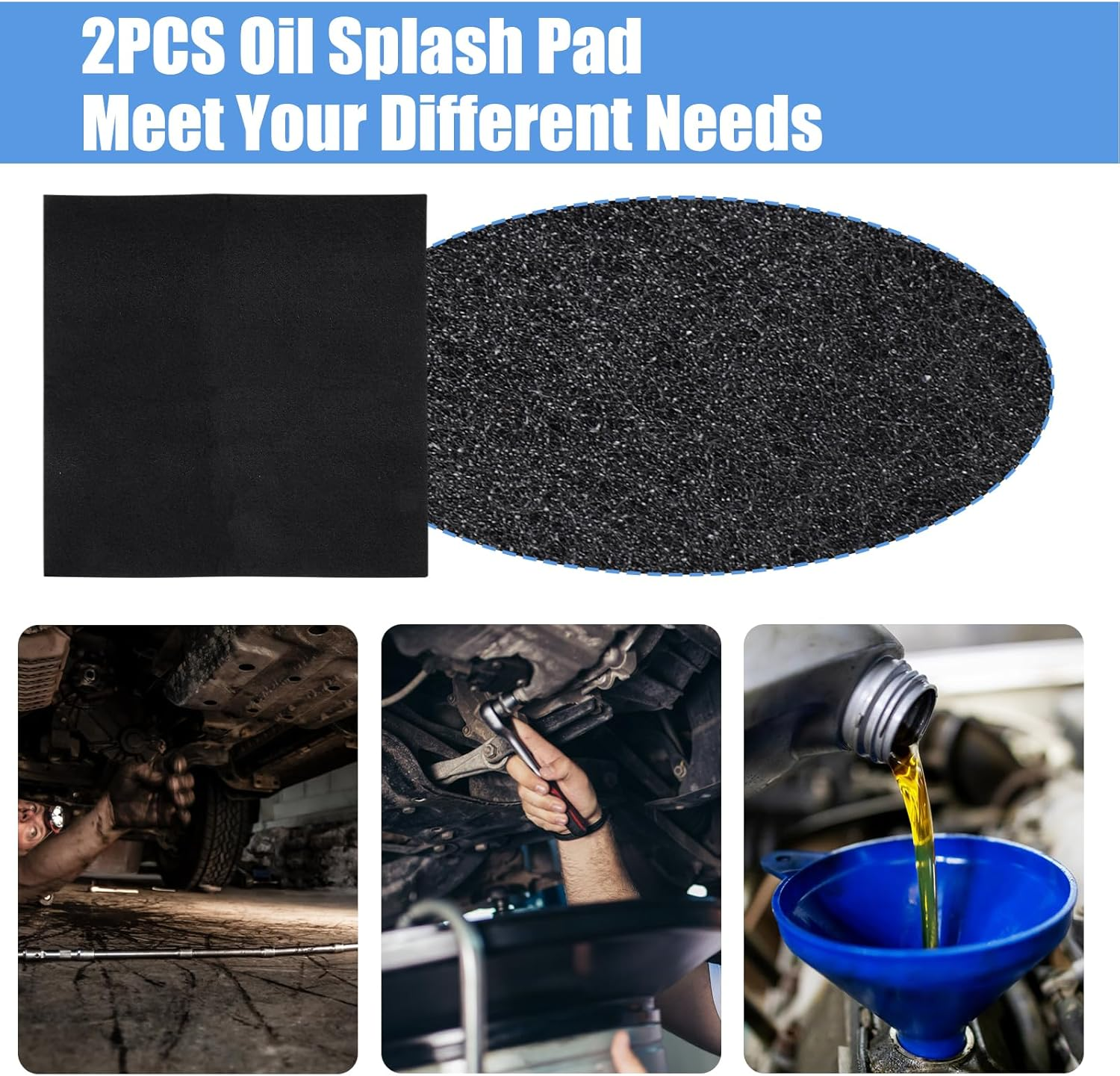 2Pcs 19.7'' Oil Drain Splash Pad, Square No-Splatter Pad Reliable anti Splash Oil Mat Fits for Most Oil Drains Oil Drain Pan Splash Pad for Car Changing Oil Transmission Drain Pan(Black) image number 5