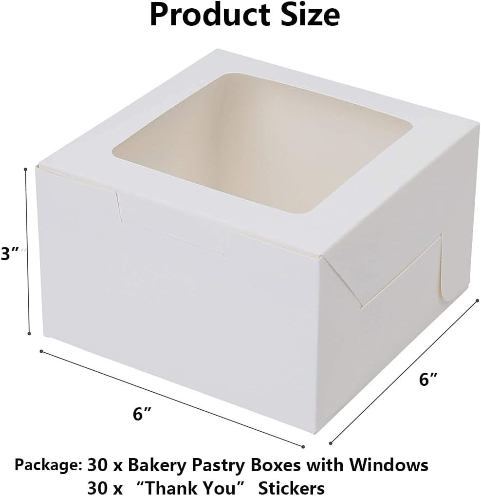 Idopick 30Pcs White Bakery Boxes with Window, 6 X 6 X 3 Inches, Extra Thick Small Cookie Boxes for Cookie, Macarons, Mini Treat Boxes for Holidays, Parties, Birthday Gift Giving (White) - White image number 4