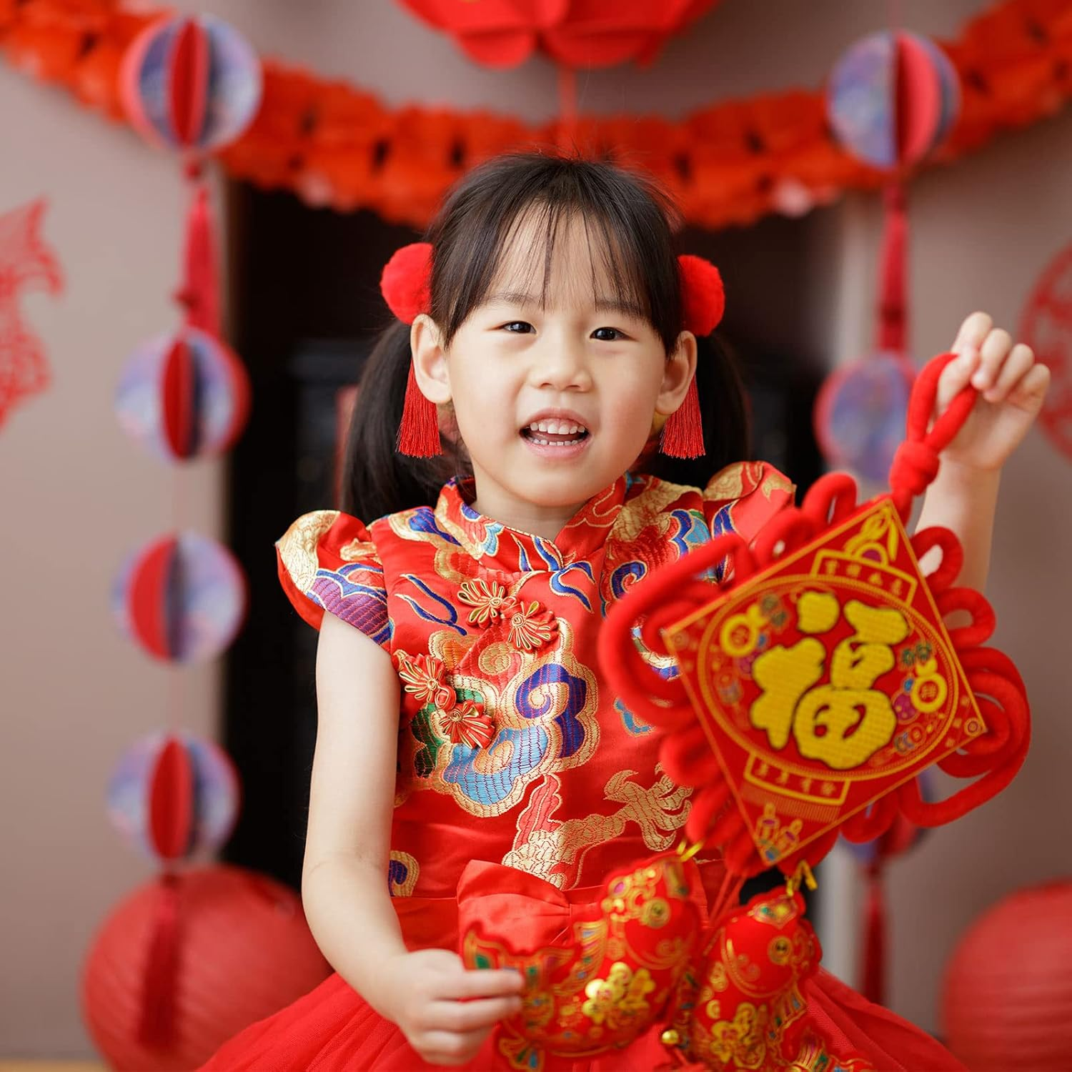 Whaline 9 Pairs Chinese New Year Hair Clip Furry Balls Hair Barrettes Baby Girls Chinese Style Hair Clips with Tassels Red Hairy Bows Butterfly Hair Pins for Girls Spring Festival Hair Accessories image number 1