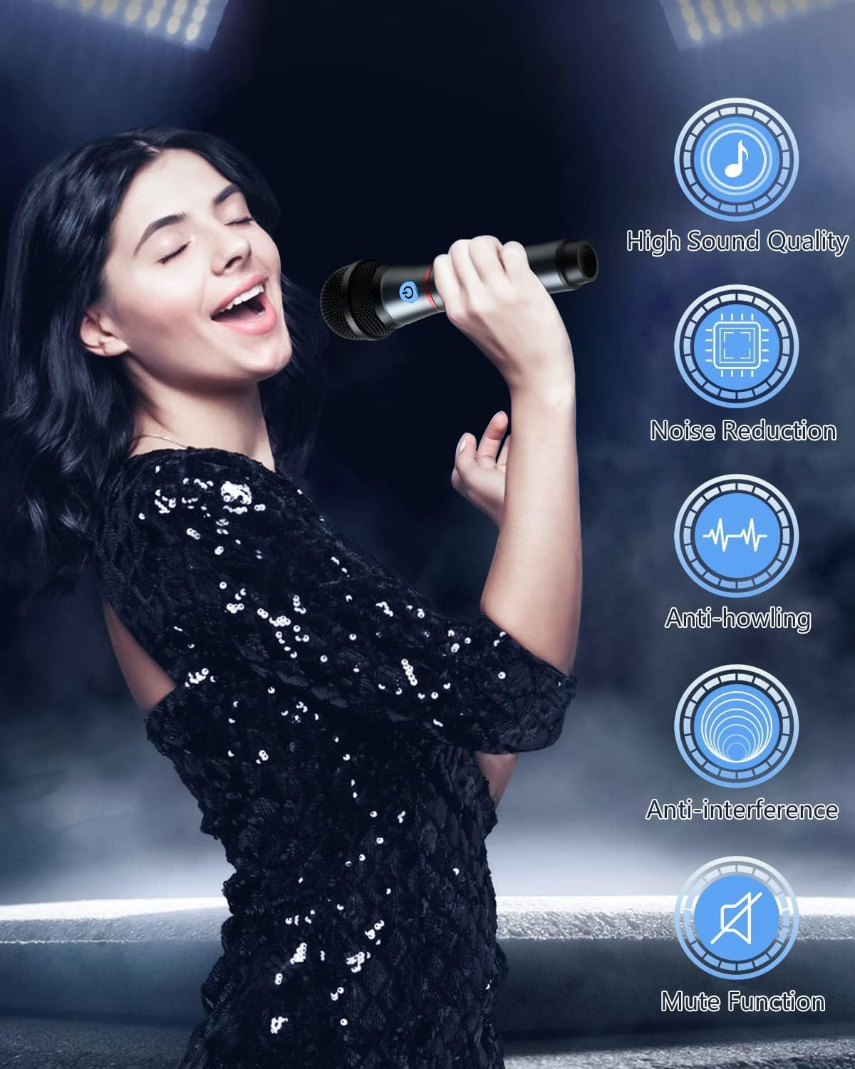 Lococo Wireless Microphone,Uhf Metal Rechargeable Handheld Dynamic Mic with USB Receiver Mute Function for Karaoke Party,Computer,Mobile Phone,Amplifier,Pa System,Singing Machine image number 5