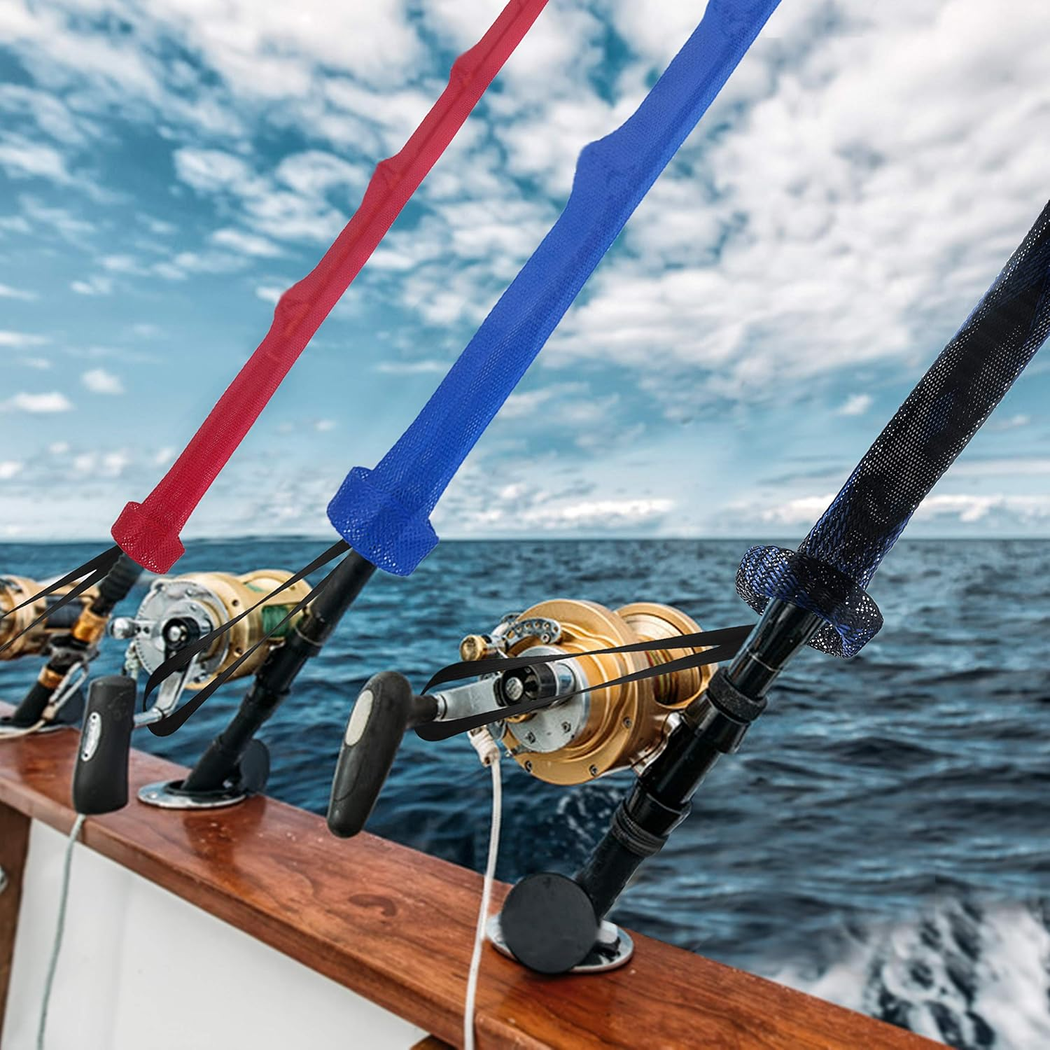 Beetwo Fishing Rod Cover, 4 Pack Rod Sleeve Sock Pole Glove Protector with Lanyard for Fly, Spinning, Casting, Sea Fishing - Orange*1, Gray*1, Gray  Orange*1, Multicolor*1 image number 2