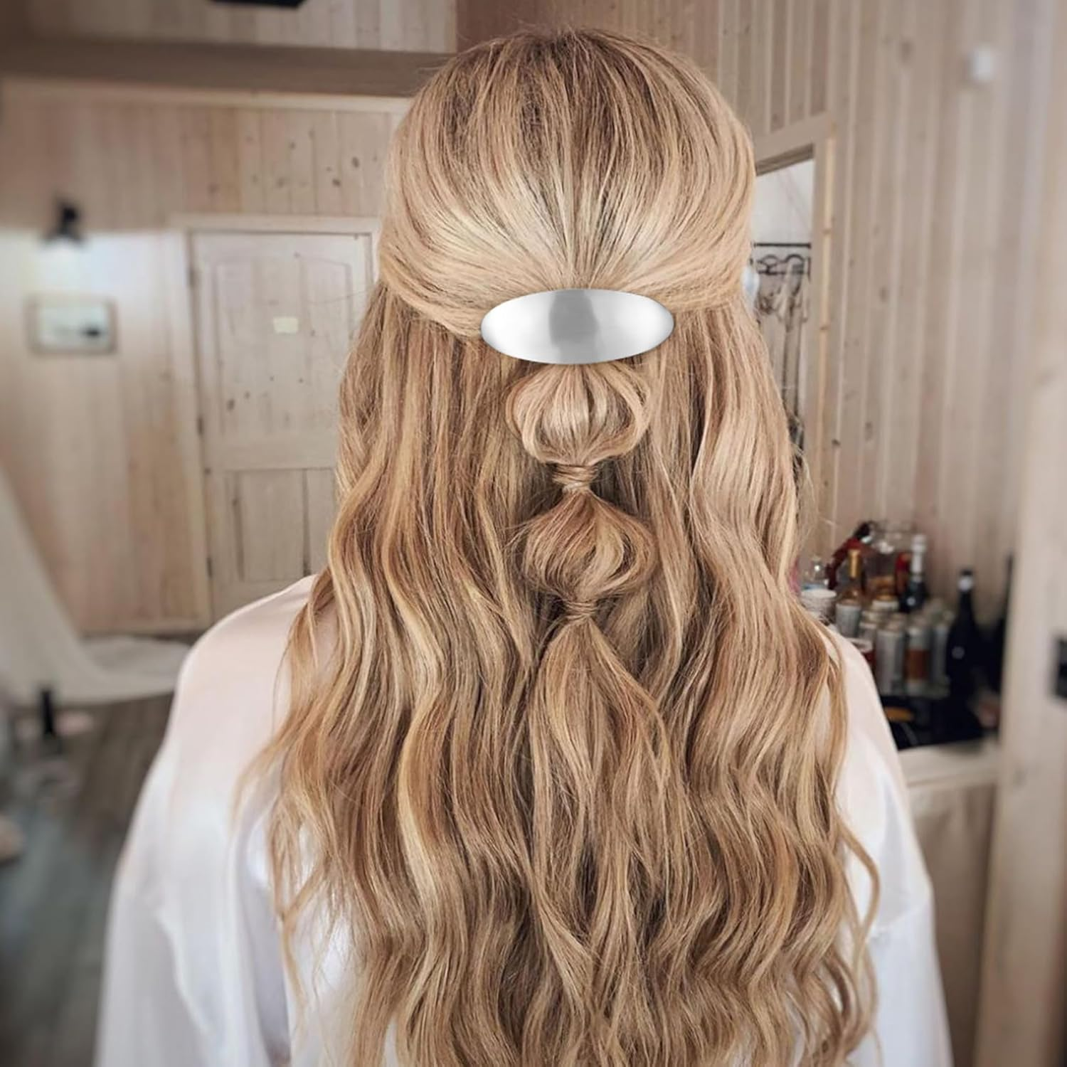 3Inch Oval Hair Barrette Vintage Metal Large Hair Clip Silver French Wedding Prom Formal Hair Accessories for Women Girls Long Thick Hair image number 2