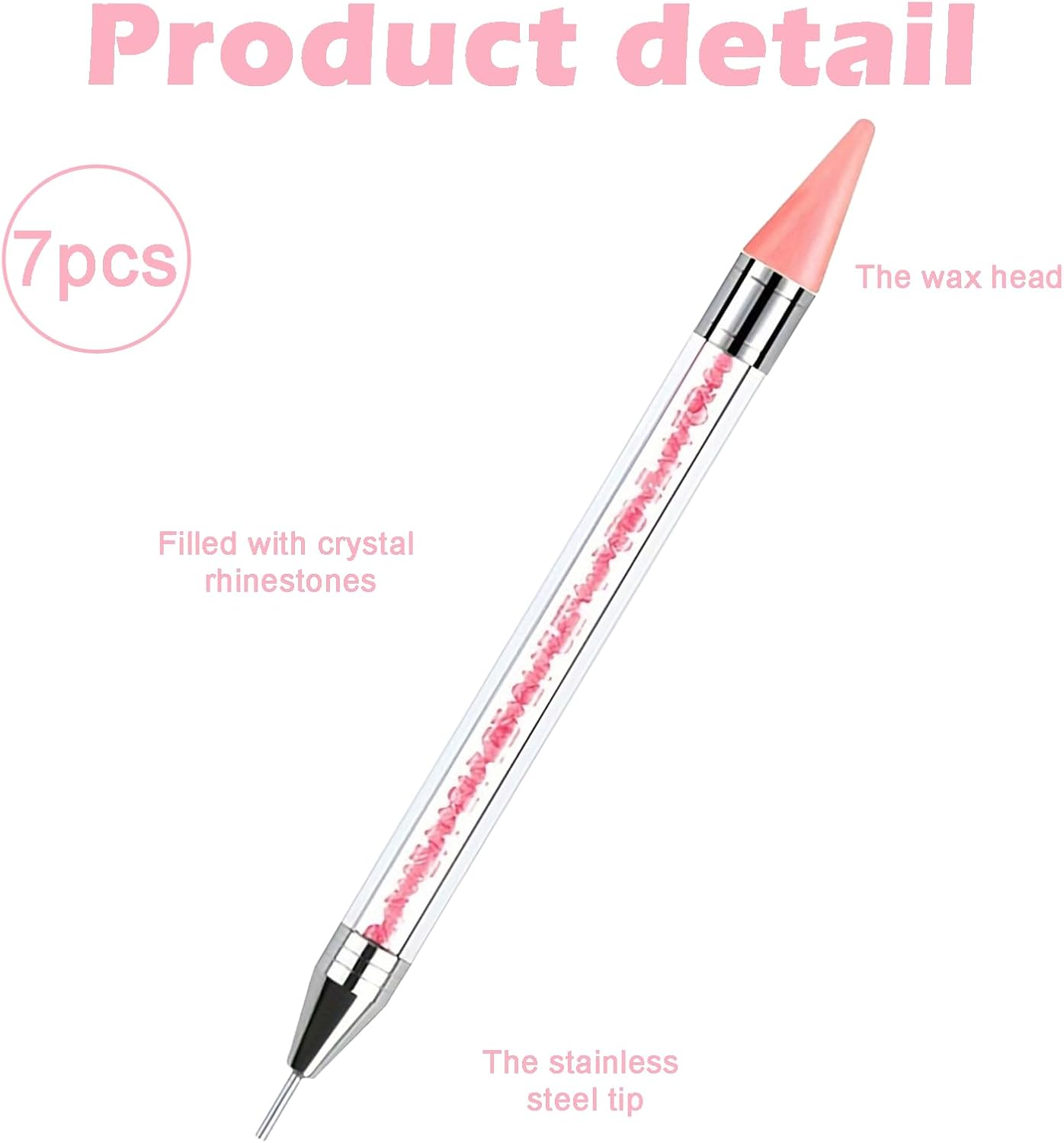 Nail Art Tools - Bedazzling Kit with Acrylic Handle, Dual-Ended Rhinestones Applicator, 4 Extra Wax Tips and 1 Tweezer image number 1