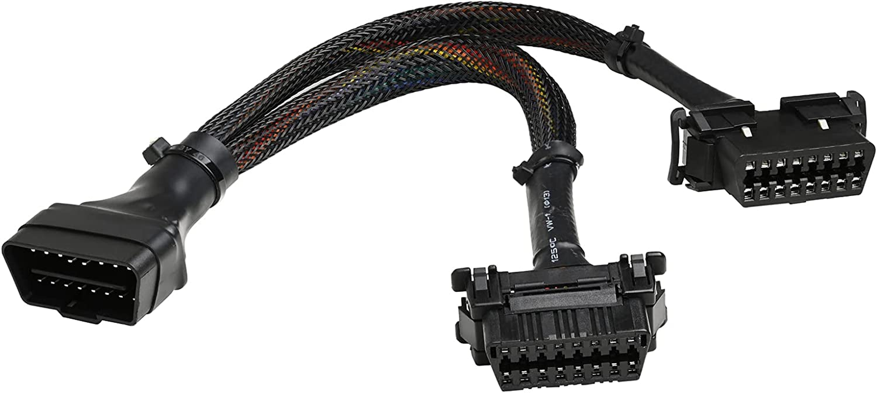 Ikkegol 30Cm 16 Pin OBD2 OBDII J1962 Y Cable Cord Splitter Extension 1X Male to 2X Female Braid Connctor 12" image number 3