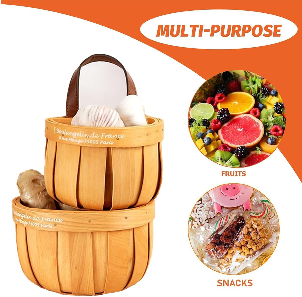 AIMALL Nordic Woven Wall Storage Basket, Vintage Yellow Hanging Basket for Kitchen Garlic Ginger Letters, Decorative Wall Organiser in 2 Sizes for Rustic Interiors image number 3