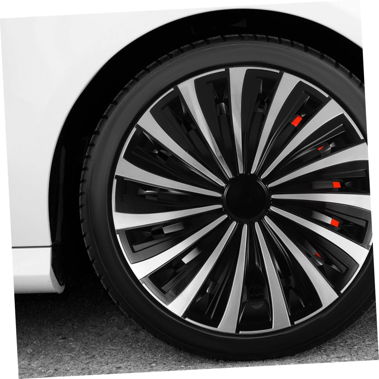 SOLUSTRE Car Wheel Cover Wheel Rim Protector Easy Installation Decorative for Vehicles Elegant Silver and Black Design image number 4
