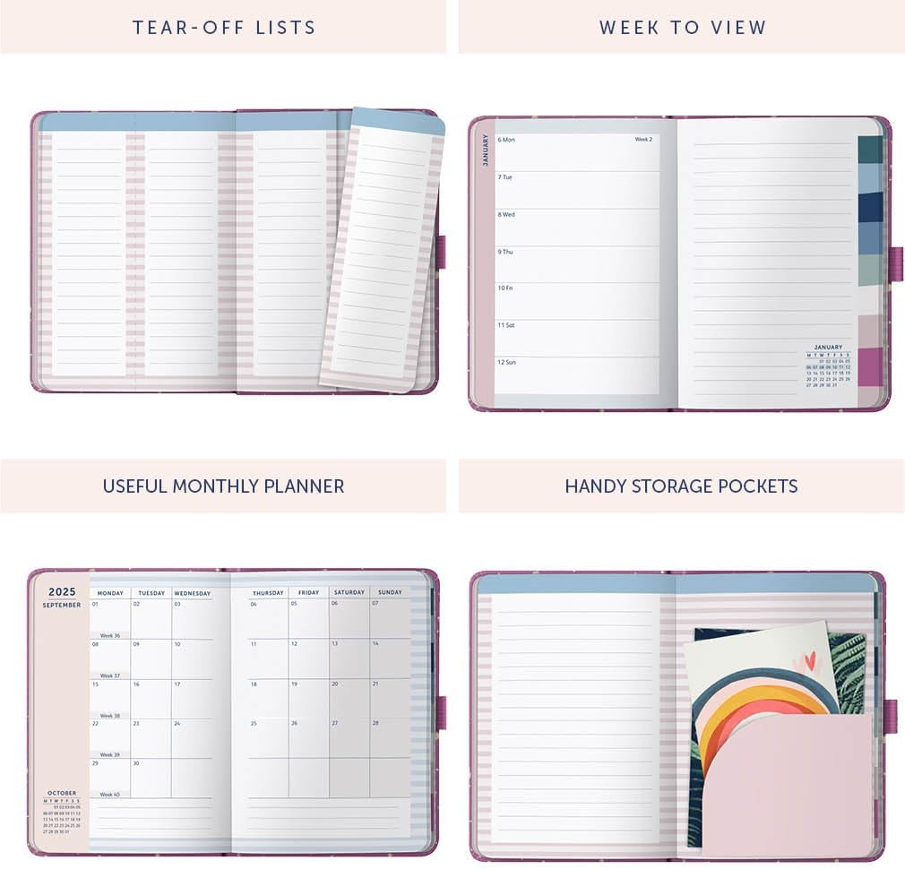 Busy B 2025 Diary A6 Weekly Planner with To-Do Lists & Notes Pages &ndash; Compact Fuchsia Faux Journal - Week-To-View Layout, 3 Pockets & Year Planner image number 6