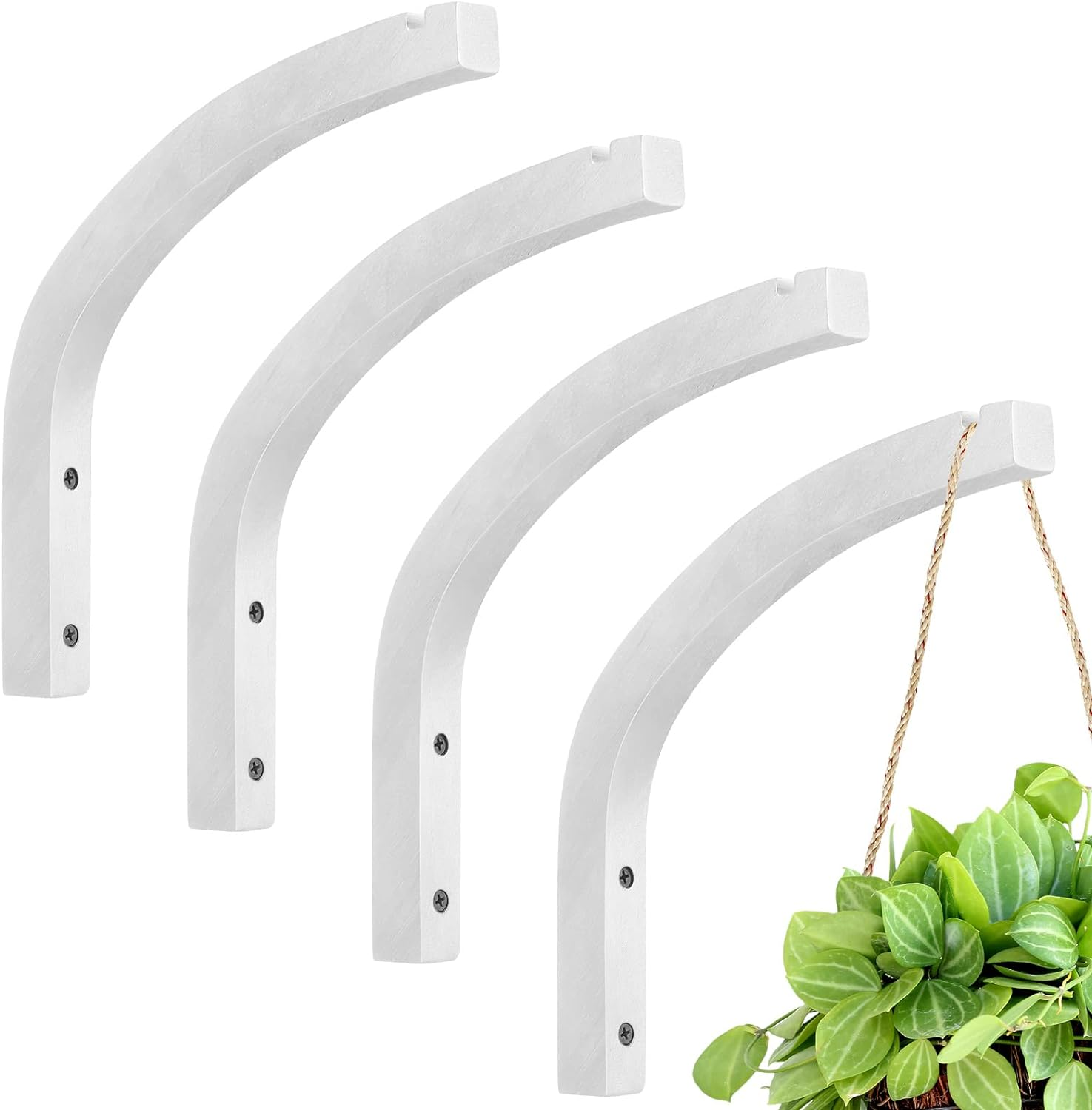 Juexica 4 Pcs Plant Hanger Wooden, 8 Inch Hanging Plant Hooks for Indoors and Outdoor, Wall Mounted Hanging Hook Brackets for Planters Lanterns Wind Chimes and Bird Feeders Patio Decor(White)
