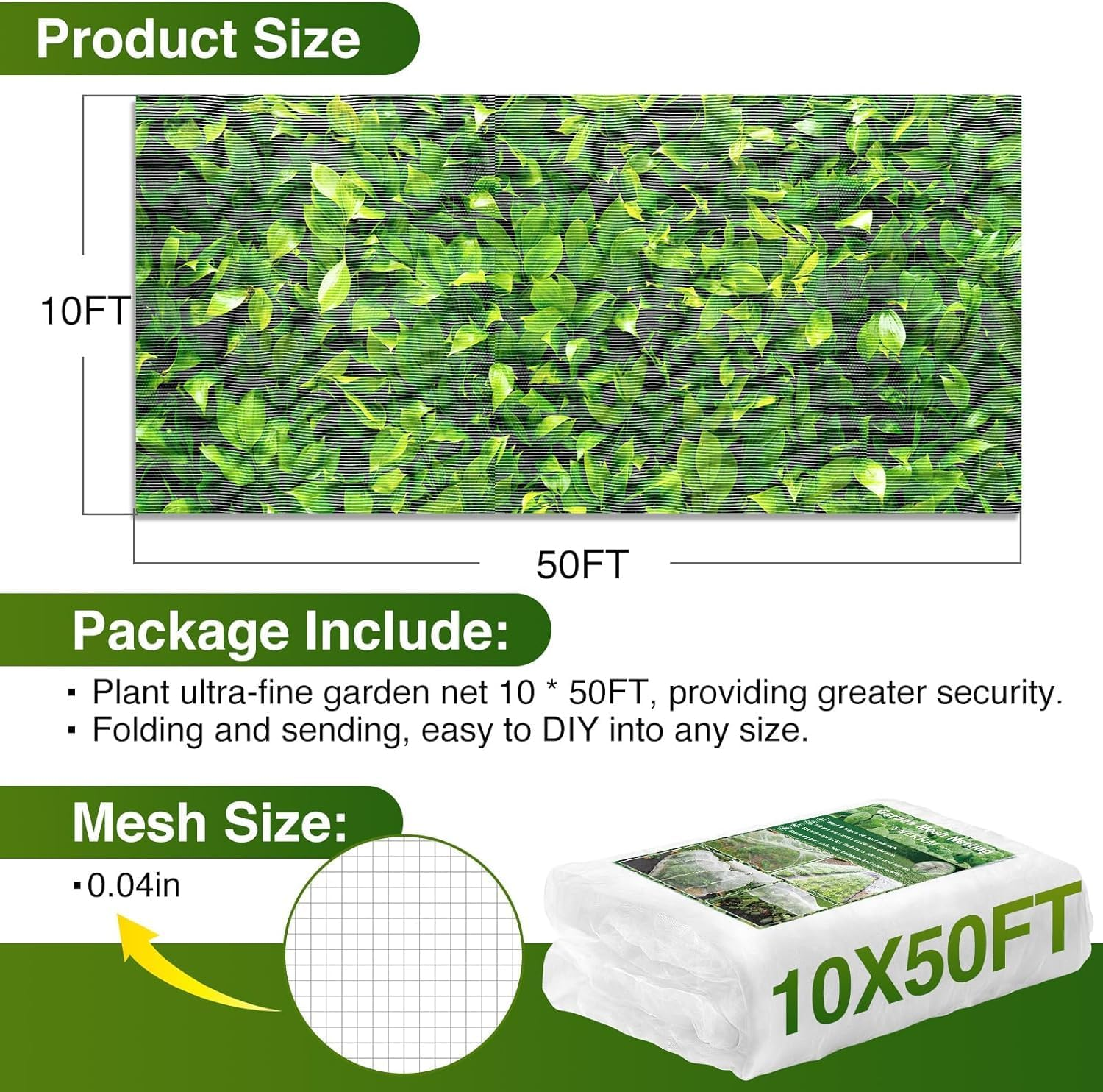 Garden Netting 10X 50Ft,Garden Mesh Barrier,Ultra Fine Protective Mesh,Reusable Plant Cover for Protecting Vegetables, Fruits,Plants Flowers Garden Netting for Raised Beds (Garden Netting) image number 4