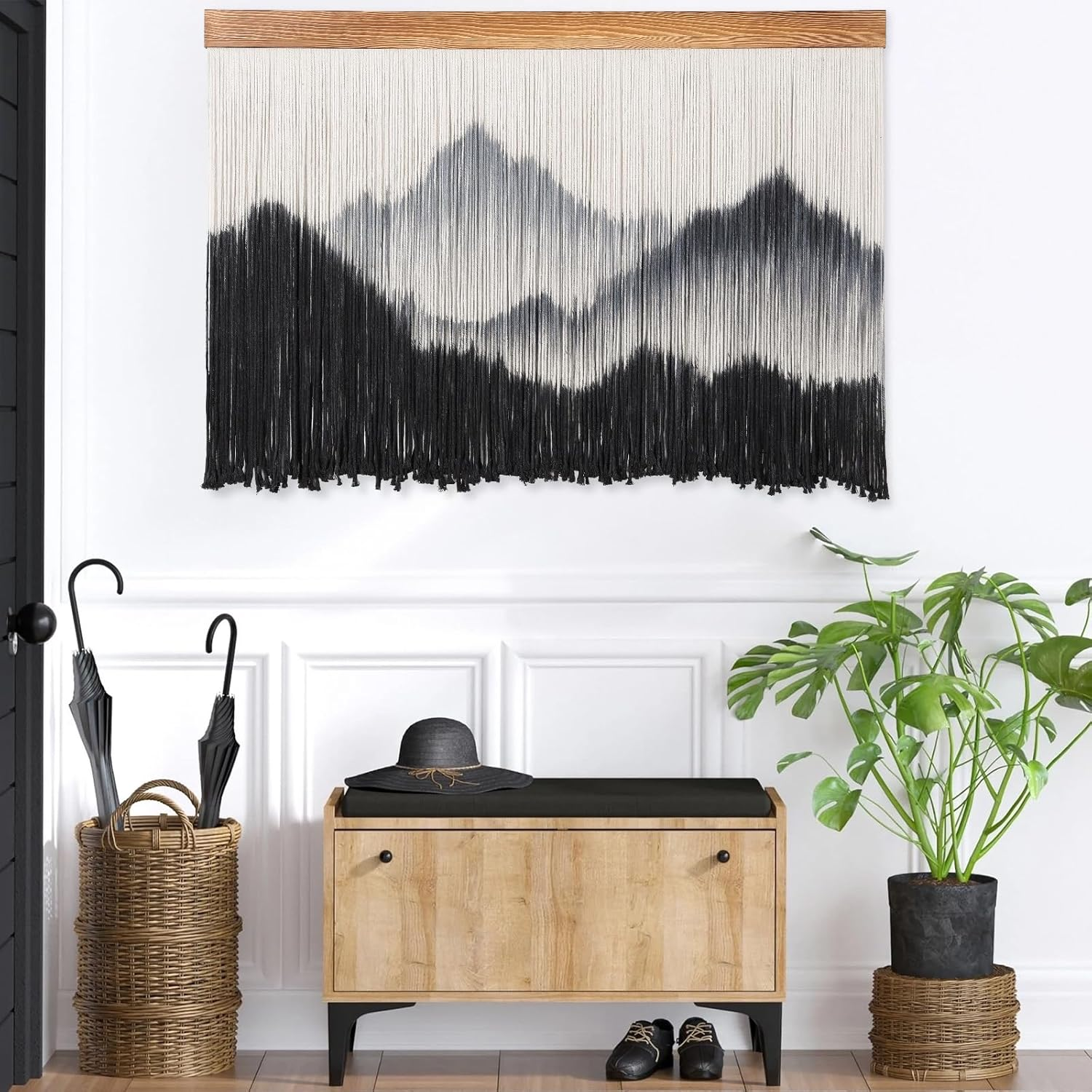 BECHAEO Boho Macrame Wall Hanging Decor Large Tie Dye Mountain Landscape Art Aesthetic Tapestry for Bedroom Living Dining Room image number 2