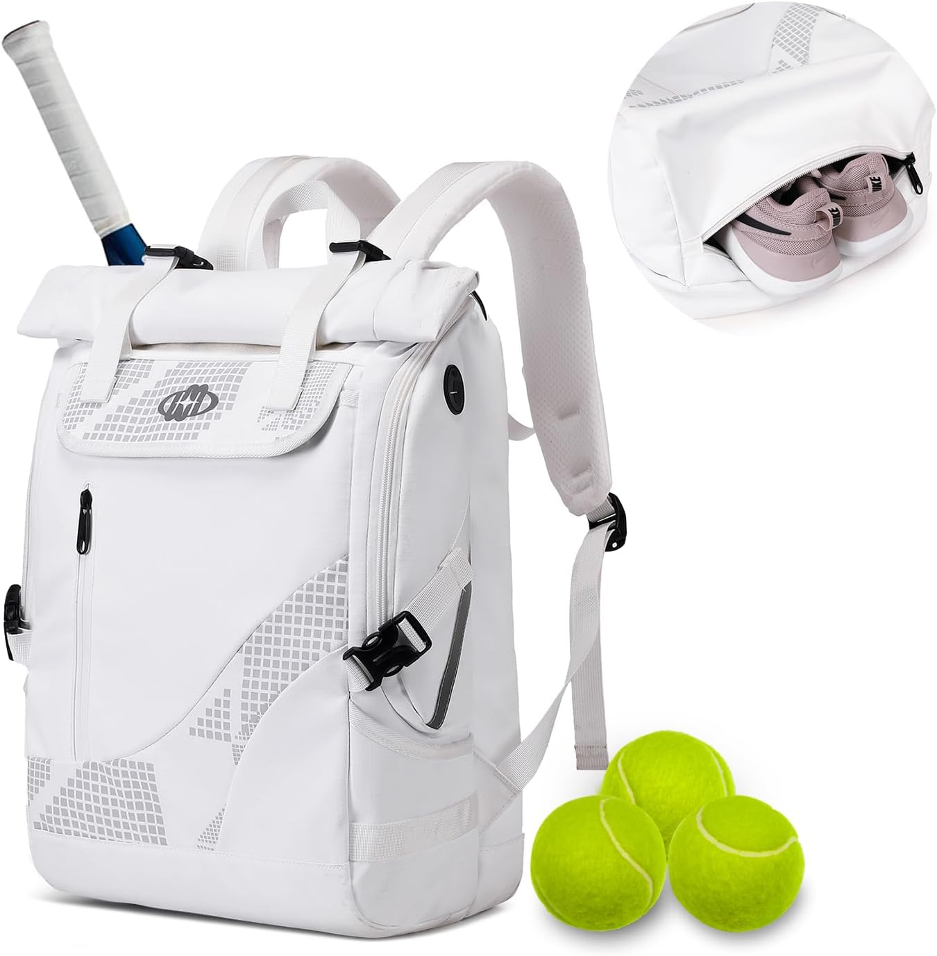 Tennis Bag Tennis Backpack for Women Men Holds 2 Rackets with Shoe Compartment, Large Pickleball Backpack Hold Tennis Racket, Pickleball Paddles, Badminton Racquet