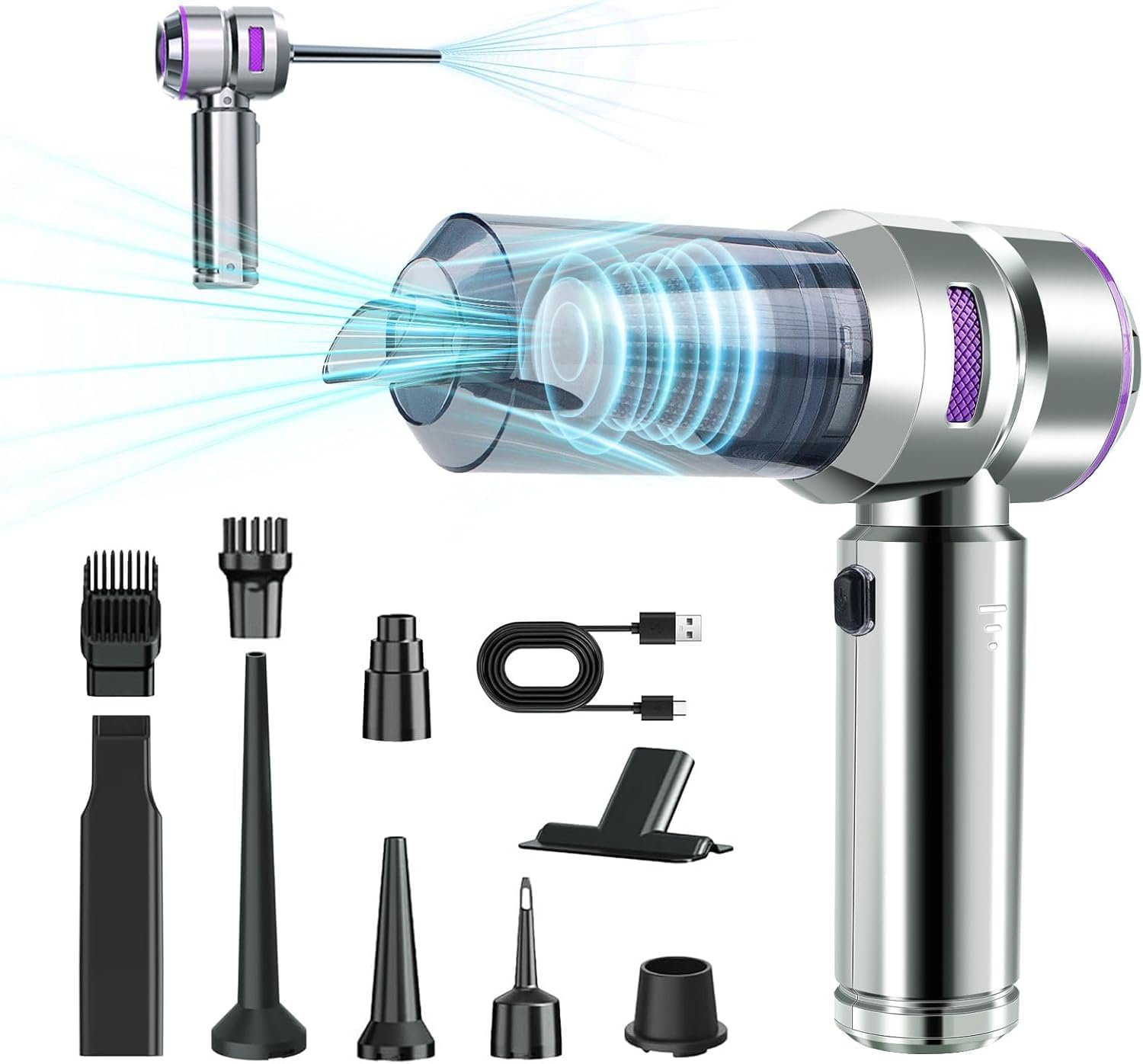 Niwniw Car Vacuum,Portable Cordless 21000Pa Powerful Hand Held Vacuum Cleaner with Brushless,4 in 1 Mini Vacuum Cleaner for Car,Home,Office,Pet(Purple) image number 3