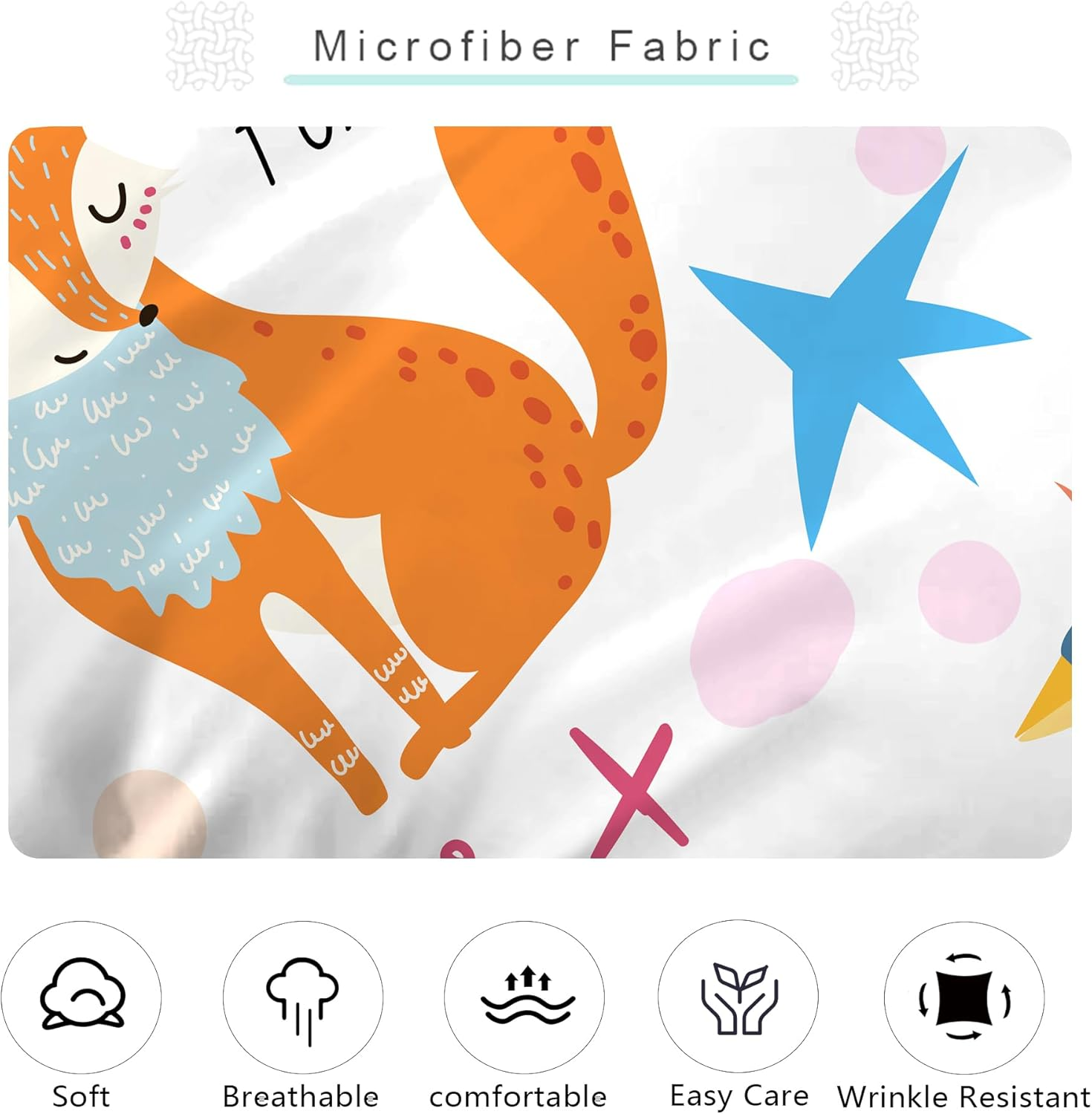 EDGZKO Sheet Set Cartoon Animals: Queen Size Cute Bed Sheets for Toddler Girls Boys Kids Deep Pocket Lovely Fox Bear Lion Flowers 4 Piece Bedding Sets 1 Flat Sheet & 1 Fitted Sheet & 2 Pillowcases image number 7