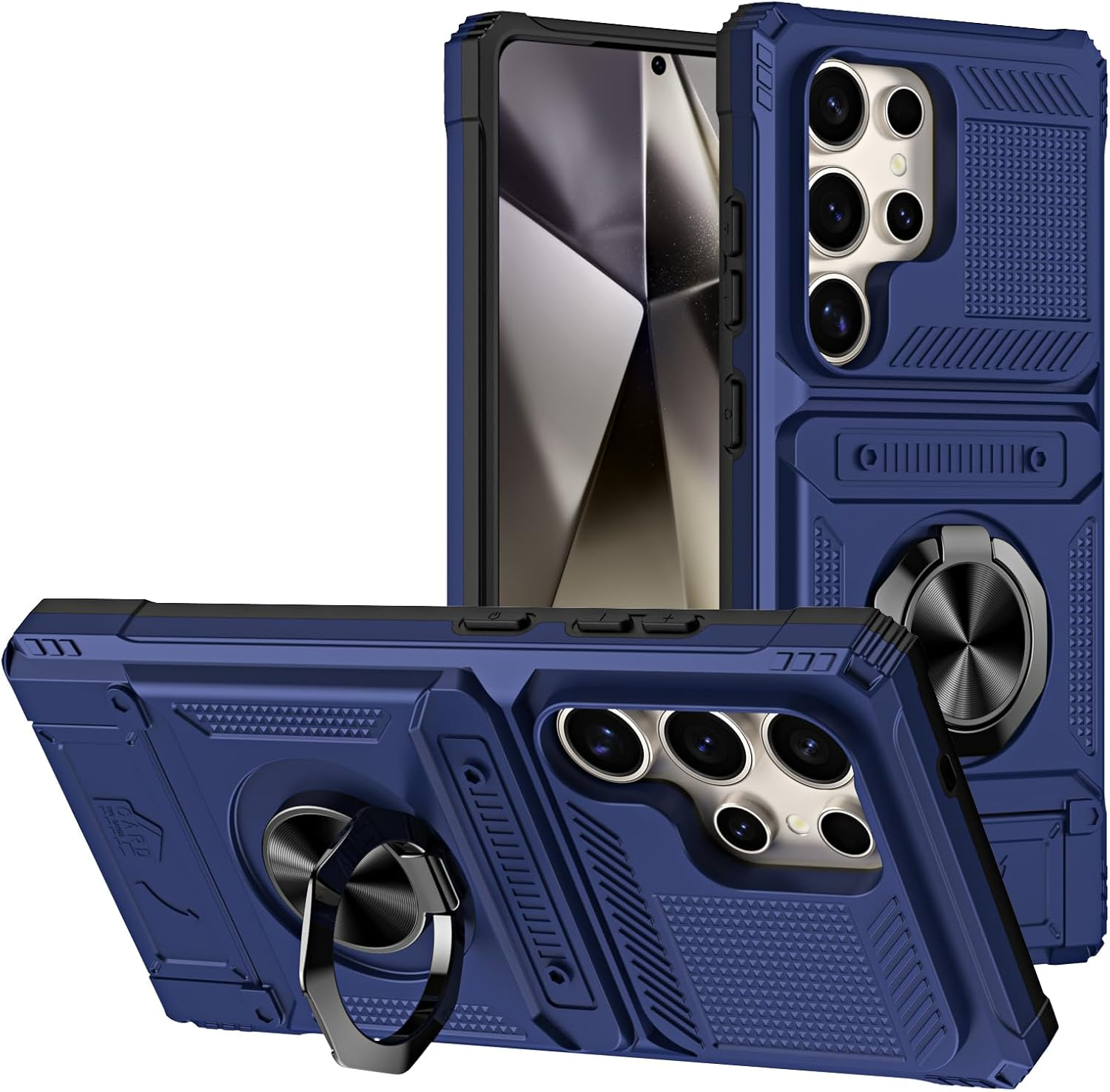 SIYOPINPFY Wallet Mobile Phone Case for Samsung Galaxy S24 Ultra Case with 2 Card Holders, 360&deg; Ring Stand, Heavy Duty, Shockproof, Robust Full Body Bumper Case for Samsung S24 Ultra, Blue LM image number 5