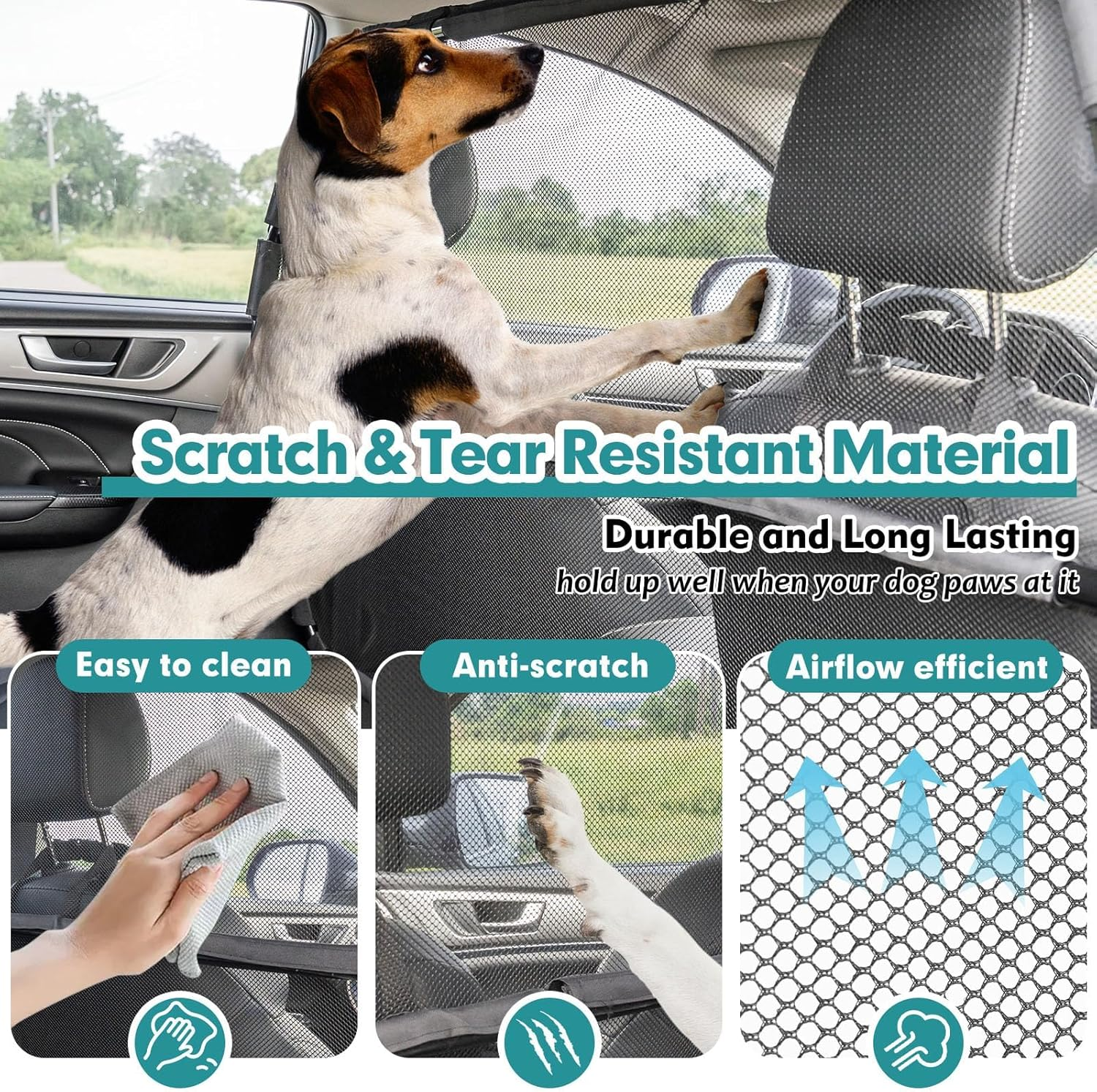 Dog Car Barrier Escape-Proof, 50" Wide Car Divider for 2Nd 3Rd Row Seats & Cargo Area, Durable Back Seat Car Gate Trunk Barrier with See through Net Mesh for Small Trucks & SUV & Mid-Sized Vehicle image number 6