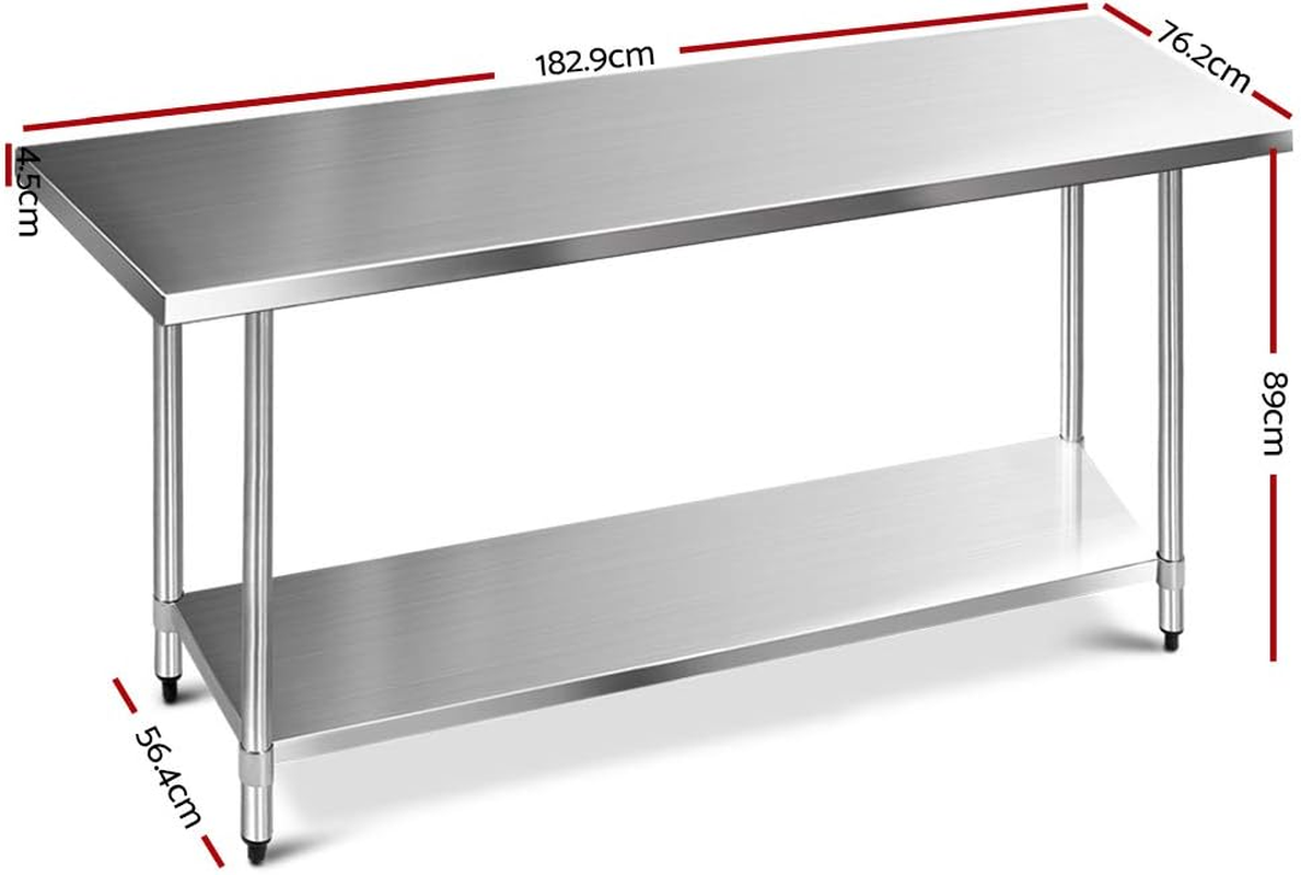 Cefito 1829X610Mm Stainless Steel Kitchen Bench, Island Cart Work Table, Commercial 430 Food Grade Restaurant Prep Storage with 2-Layers Shelf Countertop image number 3