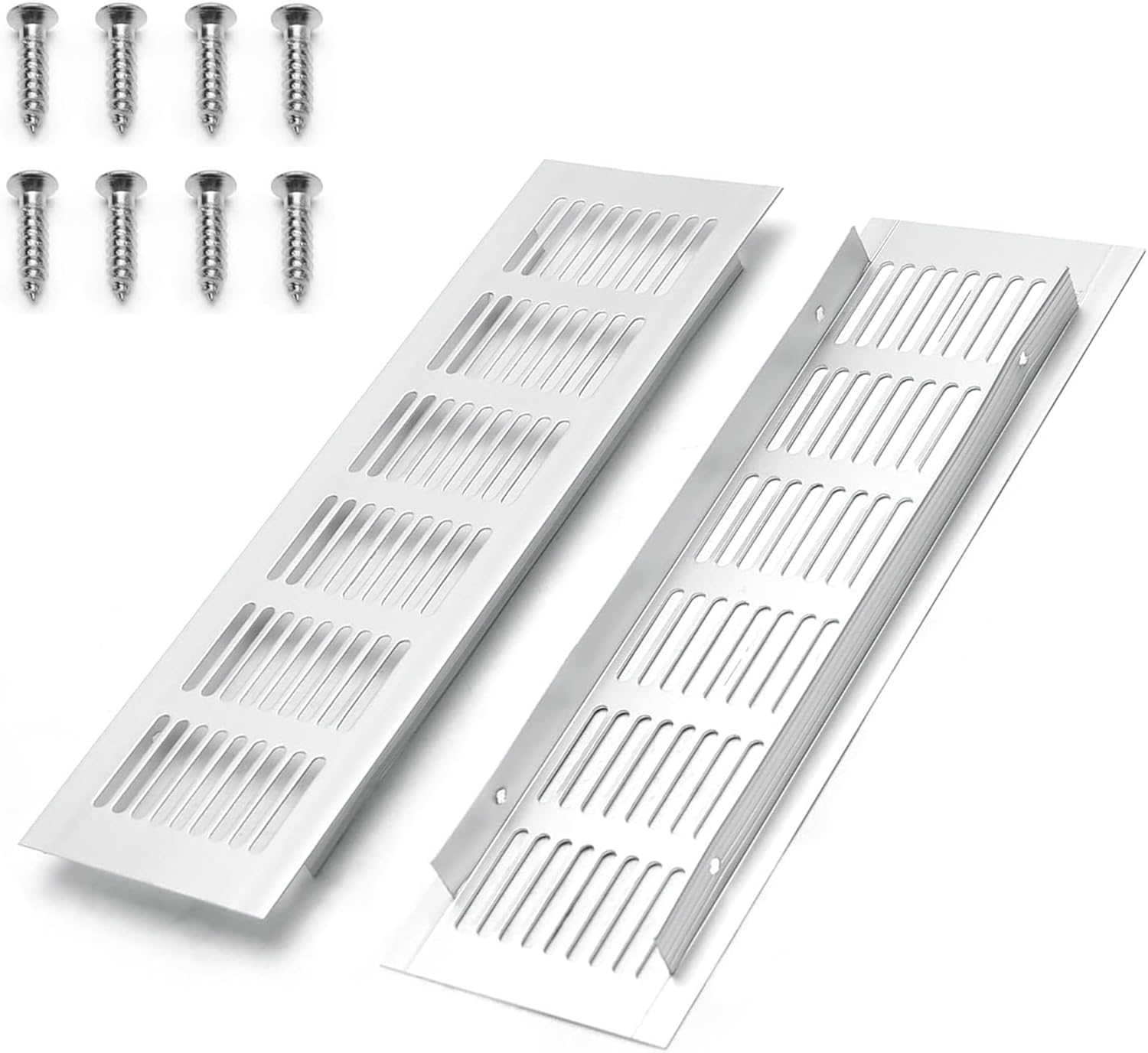 2Pcs Cabinet Furniture Vent Covers,Louvered Ventilation Cover,Aluminium Alloy Ventilation Grille,Rectangle Air Vent for Kitchen Sink Wardrobe Shoes Cabinet 250X 60Mm (L X W) (Silver) image number 6