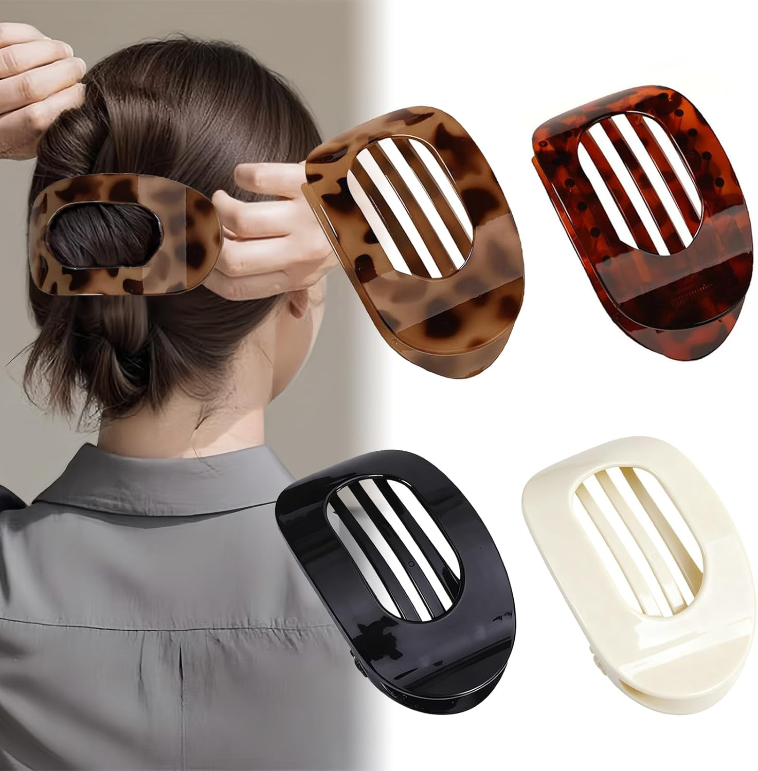 Tzylomirx 4 Pack Flat Leopard Hair Clips for Women, Matte Hair Claw Clips with Curved Design - Strong Hold for Thin Thick Hair, Hair Accessories for Girls - Ideal for Lying Driving (4 Colors) image number 3