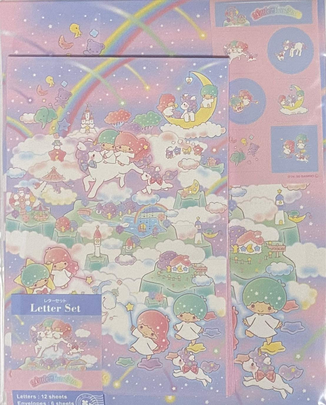 Yamanoshigyo Little Twin Stars Writing Paper Set - Dream Nebula - Space - Letter Size - 6 Sheets + 6 Envelopes + 7 Stickers image number 1