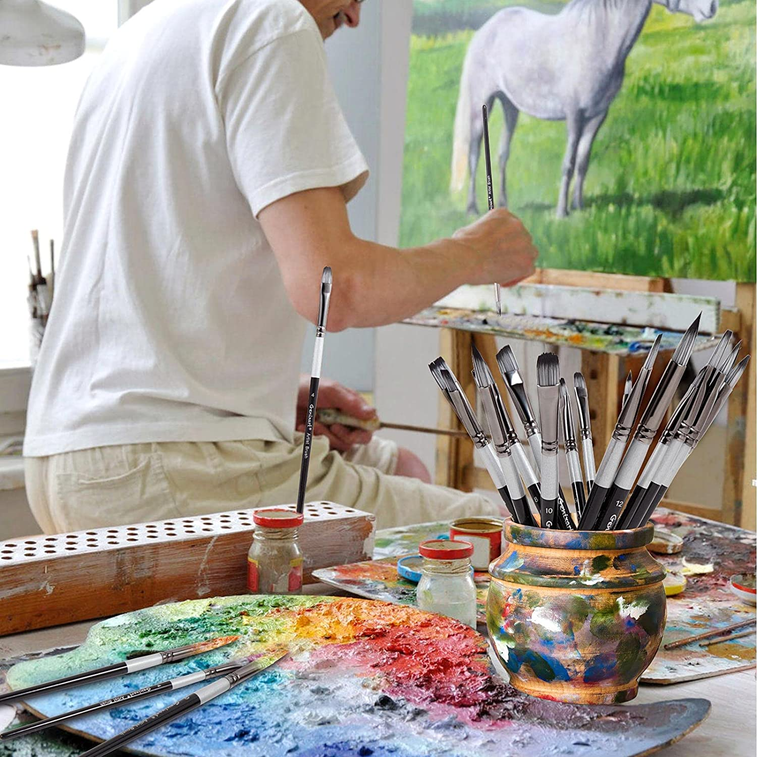 Angular Paint Brushes Set, 6 Pcs Angled Paintbrushes for Acrylic Oil Watercolor Gouache Painting, Premium Nylon Hair Angle Shader Brush for Art Beginners and Artist Professionals image number 4