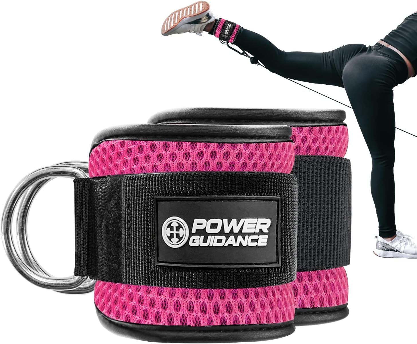 POWER GUIDANCE Ankle Strap for Cable Machine, Adjustable Ankle Straps for Working Out, Neoprene Pad for Glute Kickbacks & Lower Body Exercises