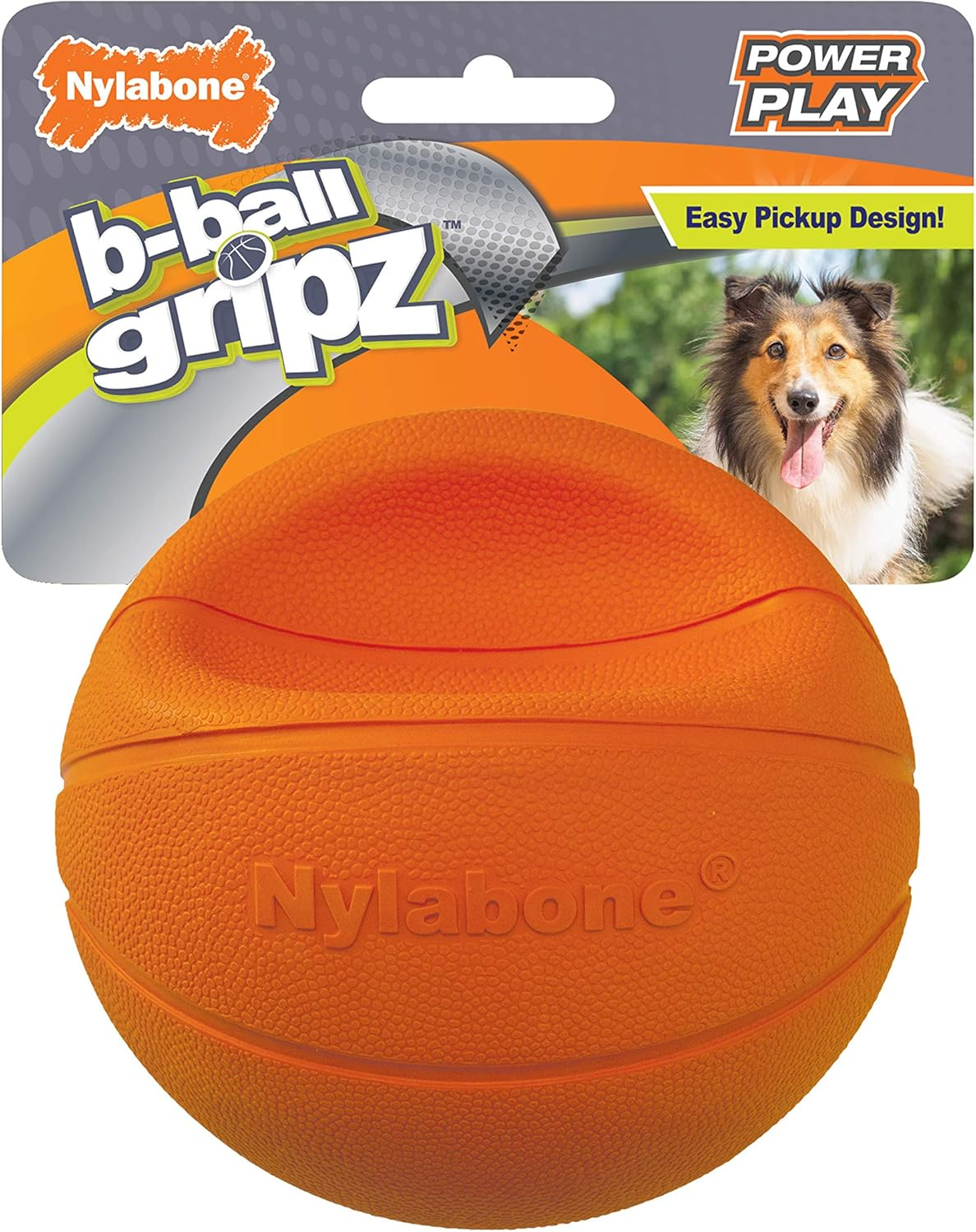 Nylabone Power Play Gripz Felt Basketball Rubber Fetch Toy, Squeaky Ball for Dogs, Medium (1 Count)