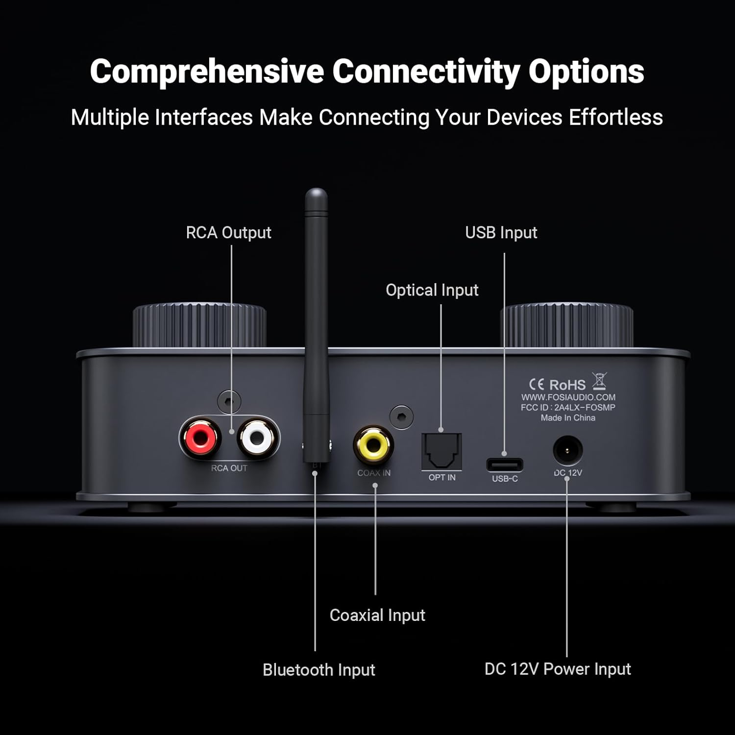 Fosi Audio K7 DAC Headphone Amp, Desktop USB C Digital to Analog Audio Converter for Workspace and Gaming PC PS5, Optical/Coaxial/Bluetooth Aptx HD Ll/Microphone Input, 3.5Mm/4.4Mm Balanced/Rca Output image number 3
