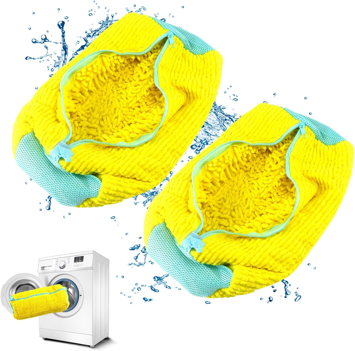 QUMOX Shoe Laundry Bag for Washing Machine and Dryer, Durable Reusable Shoe Washing Bag with Plush Zipper Cover, Ideal for Sneakers, Gym Shoes, Tennis Shoes, Delicates, and Slippers, Yellow 2-Pack - Blue image number 6