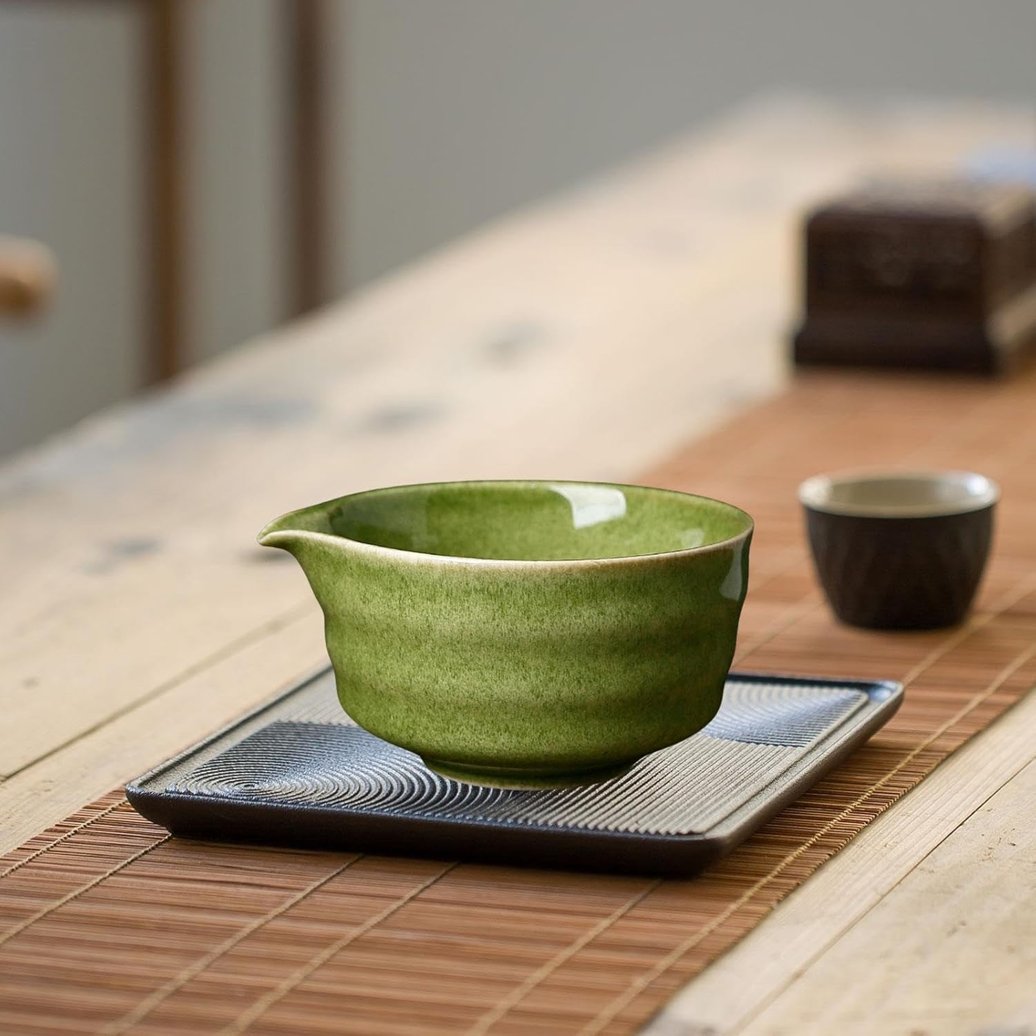 Siabiced Ceramic Matcha Bowl, Japanese Teacup 450Ml, Chawan Tea Making Tools, Traditional Handmade Porcelain Tea Bowl For, Dark Green image number 4