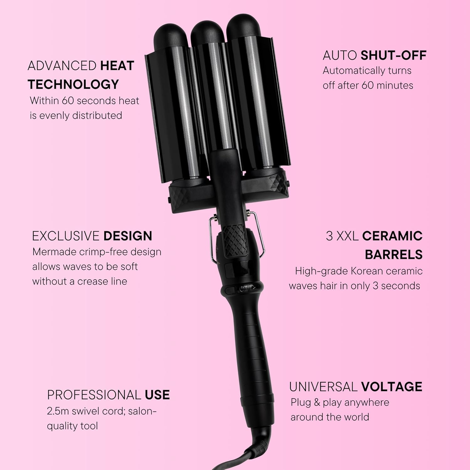 Mermade Hair PRO Waver, 32 Mm Size, Black image number 1