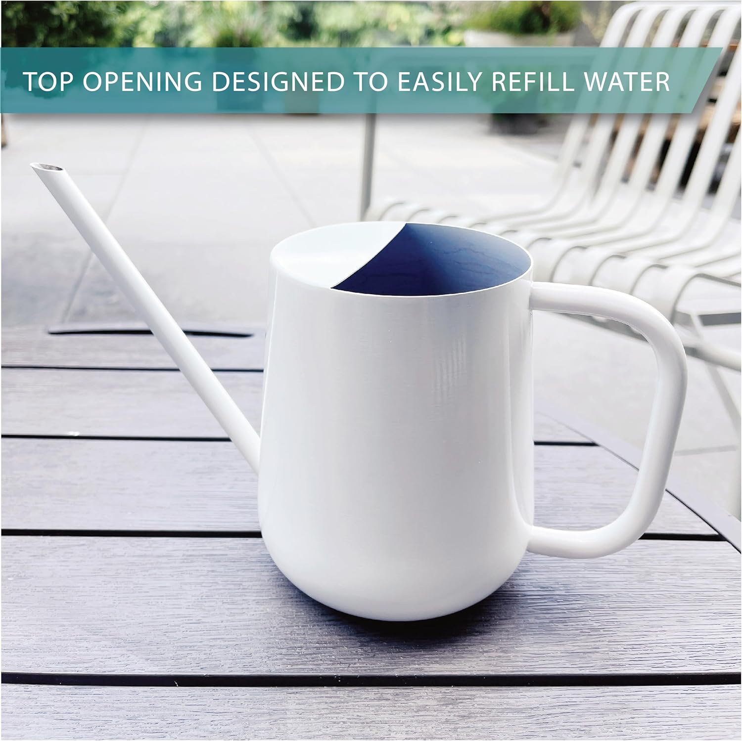 Metal Watering Can for Indoor Houseplants Outdoor Garden Long Sprout Water Can for Succulents Herb Bonsai Modern Garden Tool 33.8Oz/1000Ml (Brilliant White) image number 1