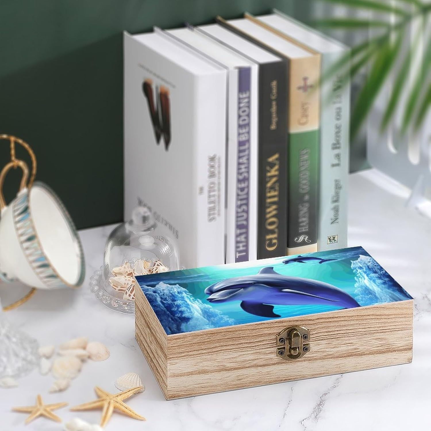 Dolphin Wooden Box Wood Wedding Keepsake Boxes with Lids Small Decorative Boxes Lightweight Wooden Memory Storage Box for Crafts Keepsakes Jewelry Photo Letter Storage
