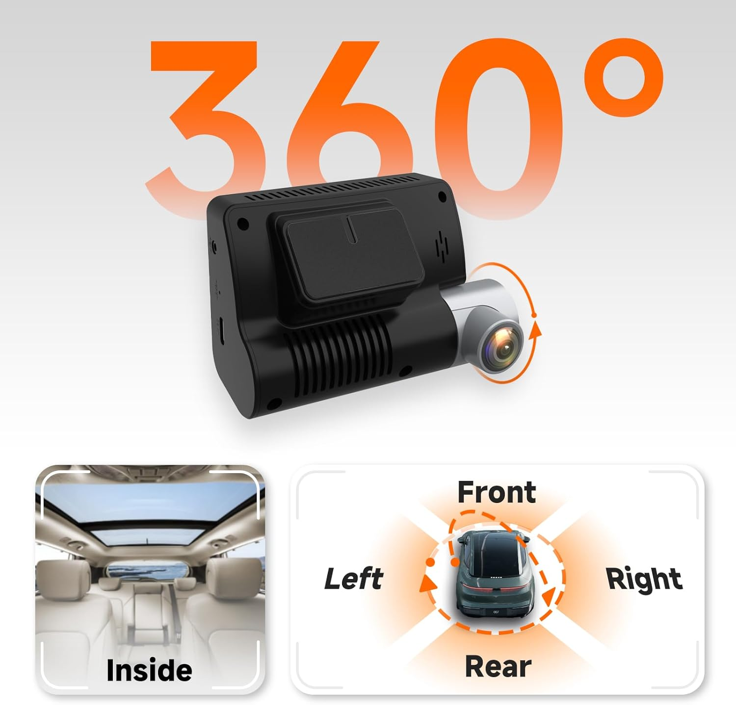 360&deg; View Dash Cam with Front, Inside, Left, Right Recording, 3" Touch Screen, Night Vision, Wi-Fi GPS, 24/7 Parking Mode & 32GB Card​​ image number 4