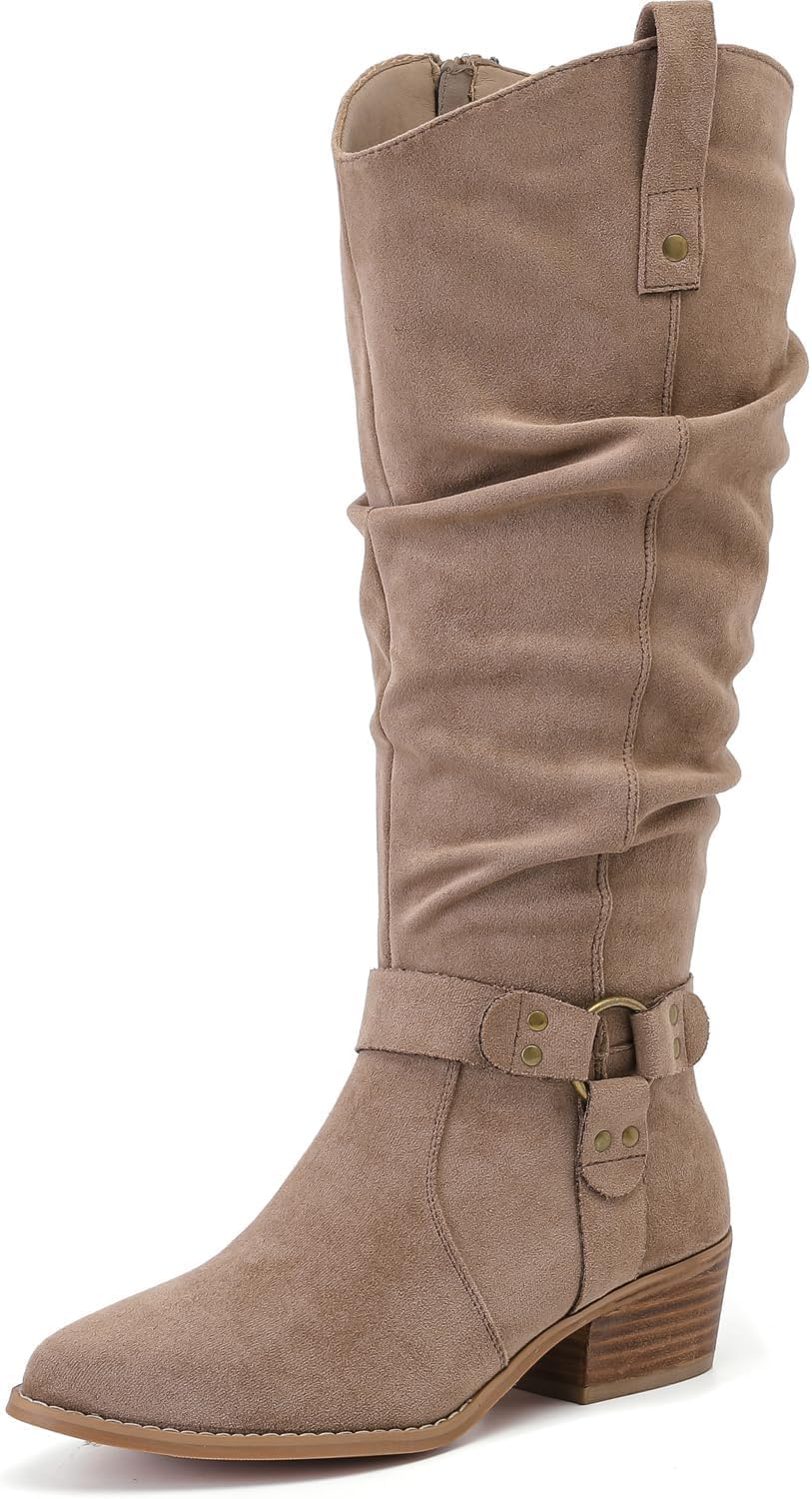 Luoika Women'S Extra Wide Calf Knee High Boots, Wide Width Slouchy Knee-High Boots., Beige 109, 10 X-Wide image number 3