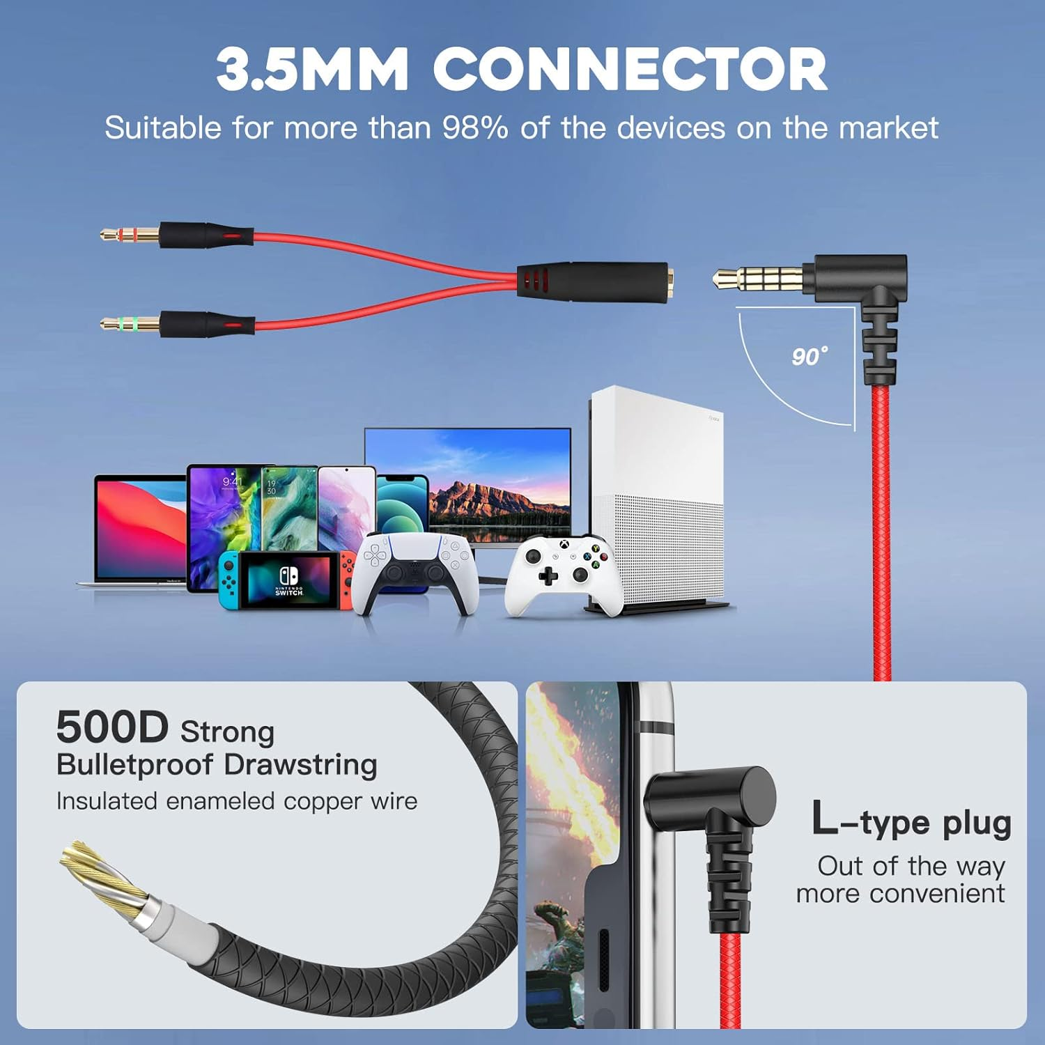 Bluefire 3.5Mm Gaming Headphones with Noise-Cancelling Mic, Stereo Gaming Earbuds PC Gaming Earphone with Microphone & Volume Control for PC Phone(Red) image number 6