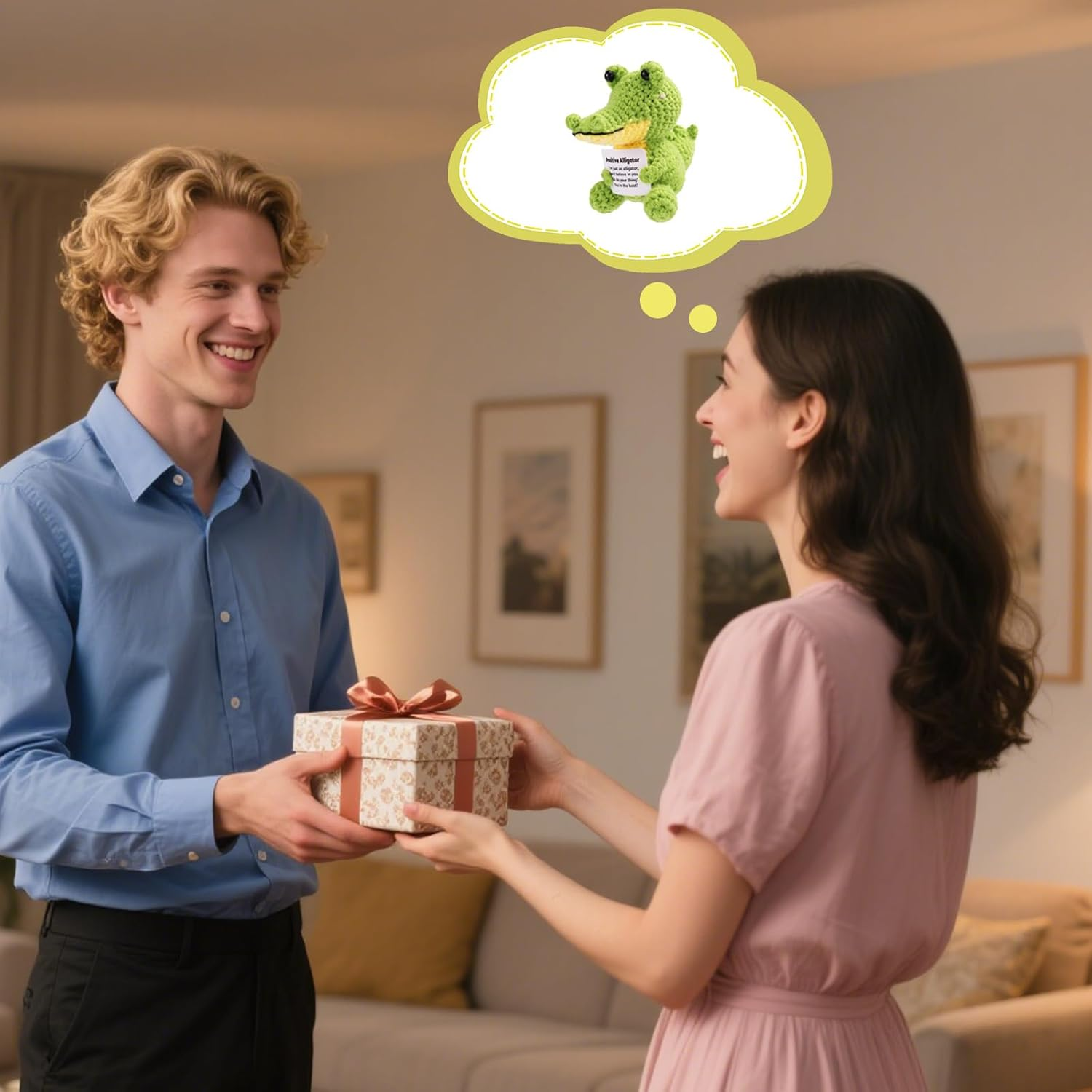 TOYMIS Positive Crochet Crocodile, Mini Cute Crochet Crocodile with Encouraging Card Incentive Crocodiles Gifts Emotional Plush Dolls for Friends Family image number 3