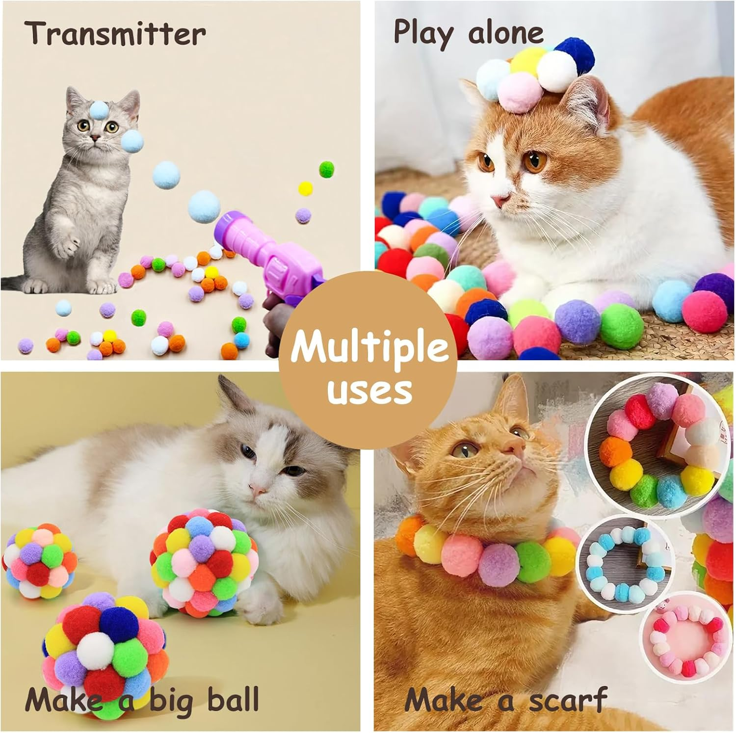 MEIYUETAOSI Cat Ball Toy Launcher Gun with 100 Plush Fuzzy Balls, Interactive Fun Cat Toys for Indoor Cats, Entertaining Fetch Game for Adult Cats & Kittens image number 6