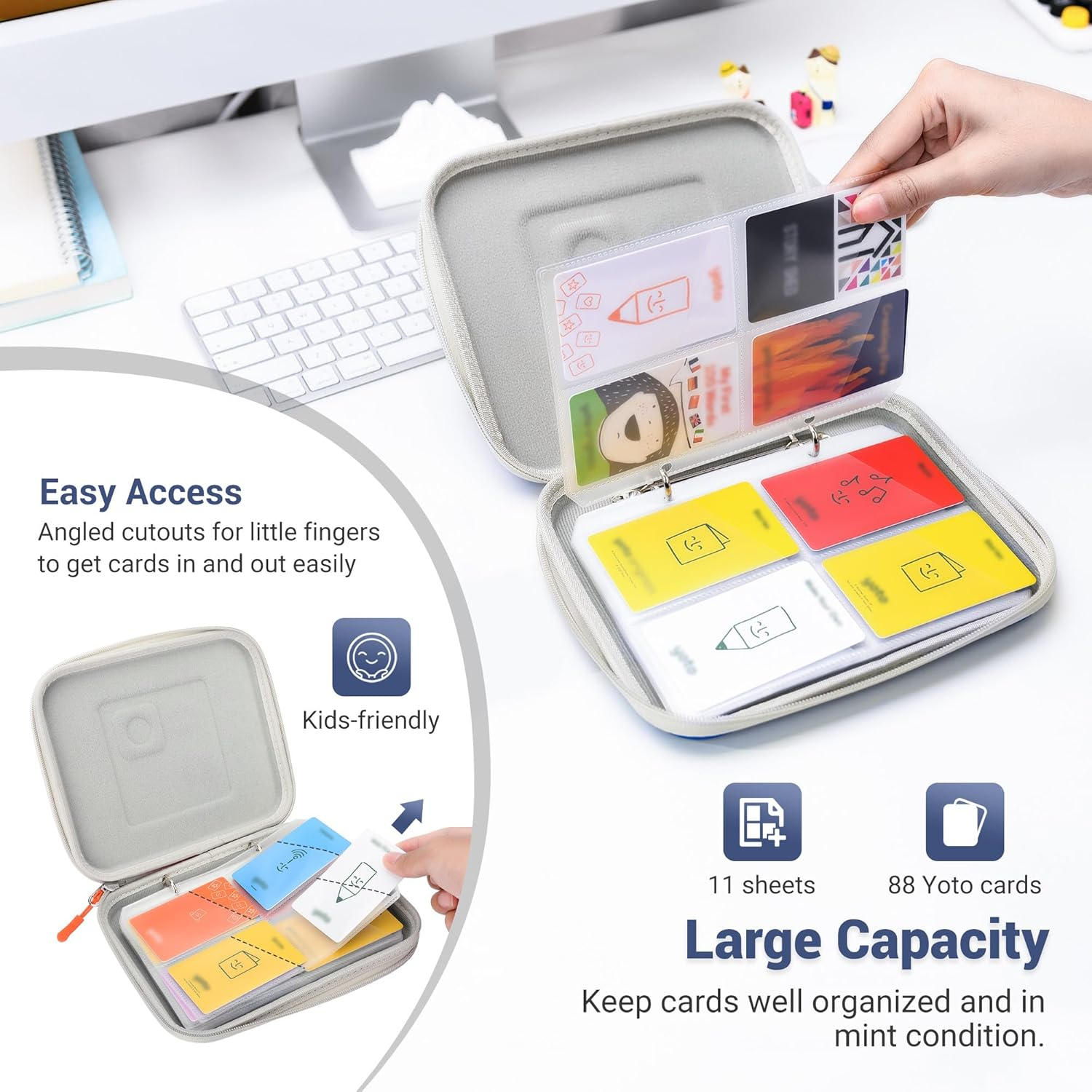 Profezzion Card Case Holder for Yoto Cards, 88 Pockets Card Holder Storage with Zipper & Carry Strap for Yoto Player & Yoto Mini Cards, Card Binder Holder with Sleeves for Travel - Blue image number 2