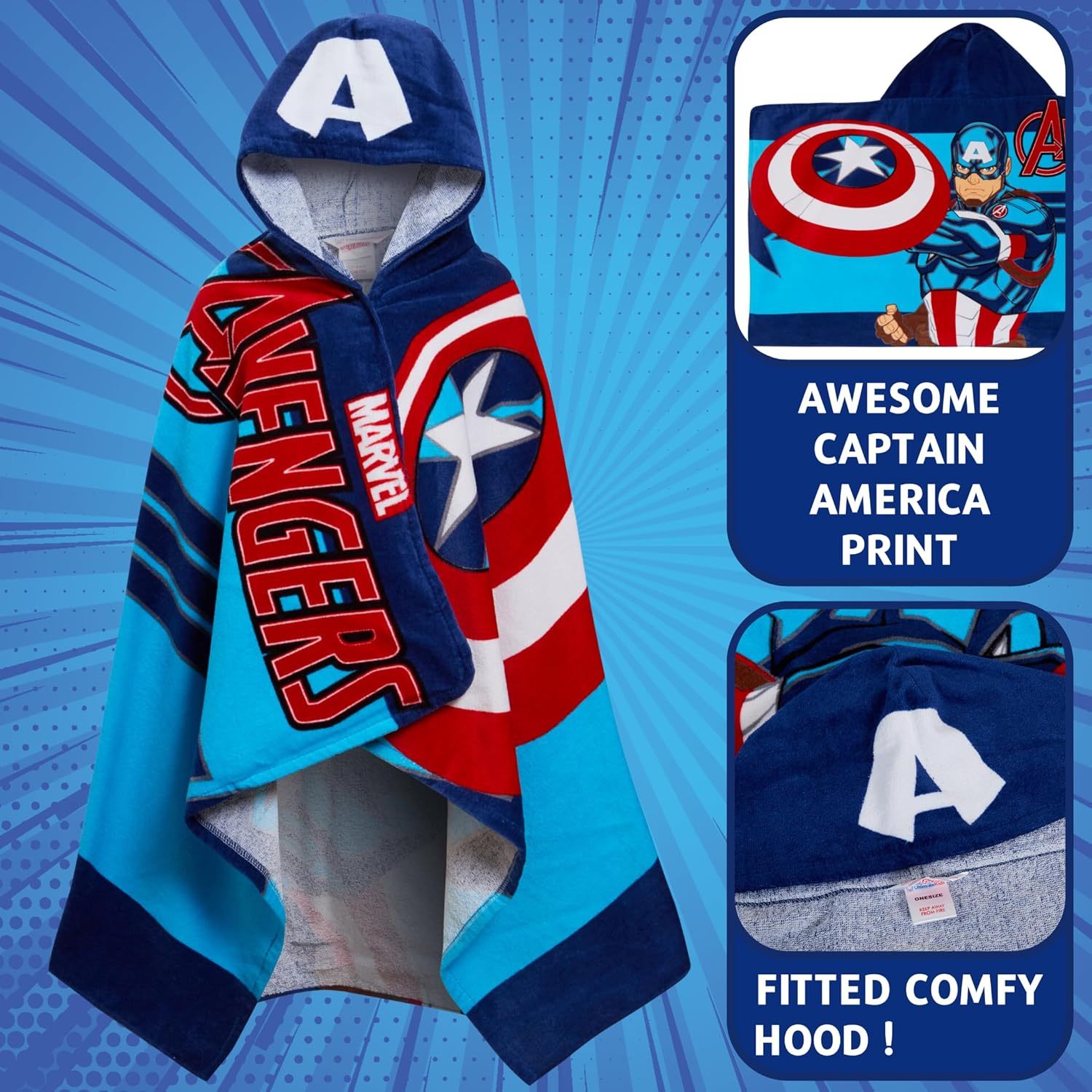 Marvel Captain America Hooded Towel 100% Cotton Avengers Poncho Kids Beach Bath Towel Swimming Wrap Boys Changing Robe image number 2