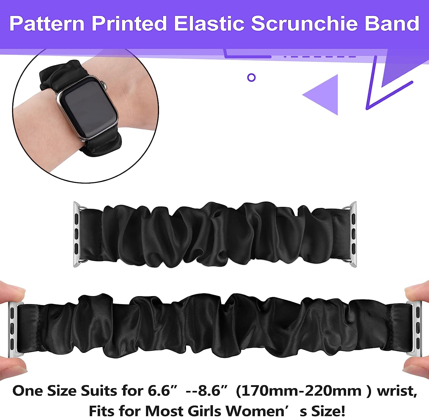 Adjustable Elastic Scrunchie for Apple Watch Band 38Mm 40Mm 41Mm 42Mm 44Mm 45Mm, Soft Stretchy Cloth Pattern Printed Fabric Women Girls Wristbands for Iwatch Series 10/9/8/7/SE/6/5/4/3/2/1 image number 5