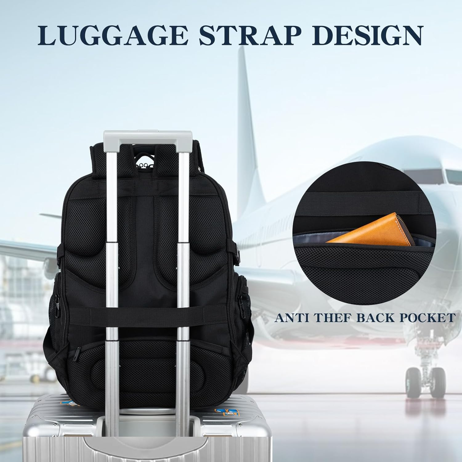 EMPSIGN Travel Laptop Backpack for Men, 17.3 Inch Computer Backpack, 45L Anti-Theft Business Laptop Backpack with USB Charging Port, Water-Repellent Work College School Backpack for Men Women, Black, image number 6