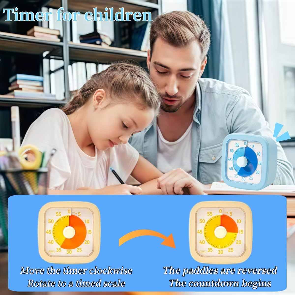 Visual Timer for Kids - 60 Minute Kids Visual Timer for Classroom Home Office, Countdown Clock for Teaching Work Meeting, Pomodoro Timer for Time Management (Sky Blue) - Avocado Green image number 4