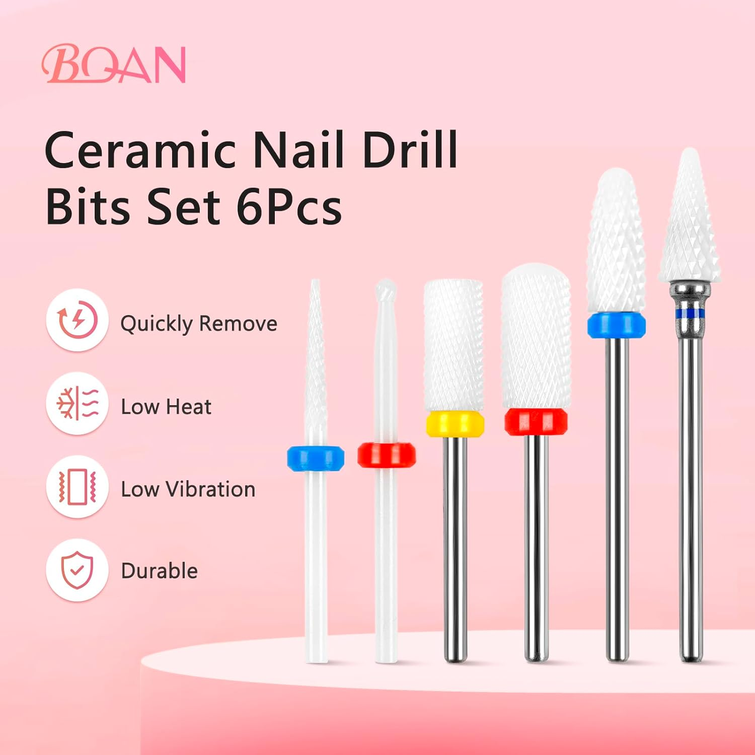 BQAN Nail Drill Bits Set, 6Pcs 3/32 in Drill Bit for Nail Tech Ceramic Bits for Remove Cuticle Acrylic Gel Polish Nail Manicure image number 6
