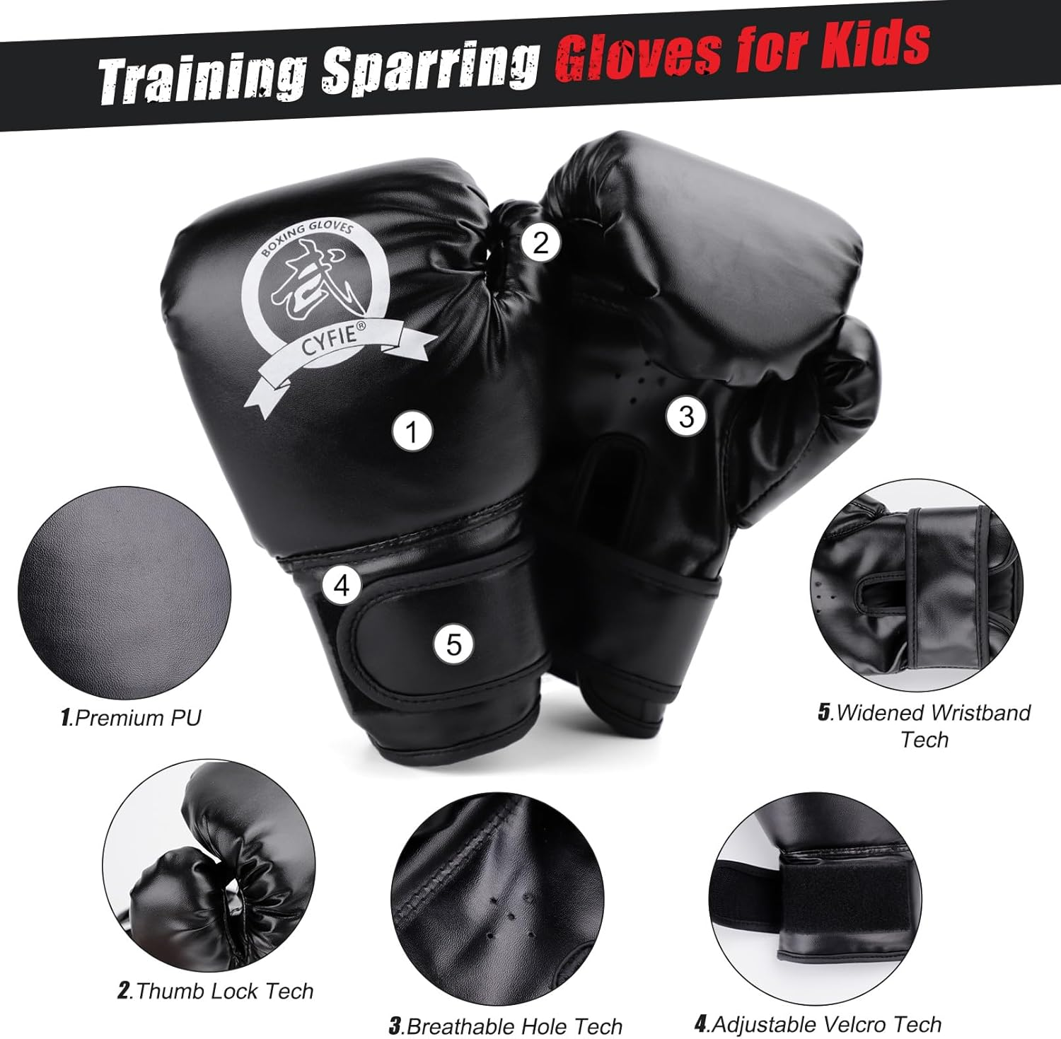 2-In-1 Boxing Equipment, Kids Boxing Gloves and Punching Mitts Set Karate Mitts Pad for Beginners Child Boxing Gloves for Muay Thai, Taekwondo, MMA Training image number 5