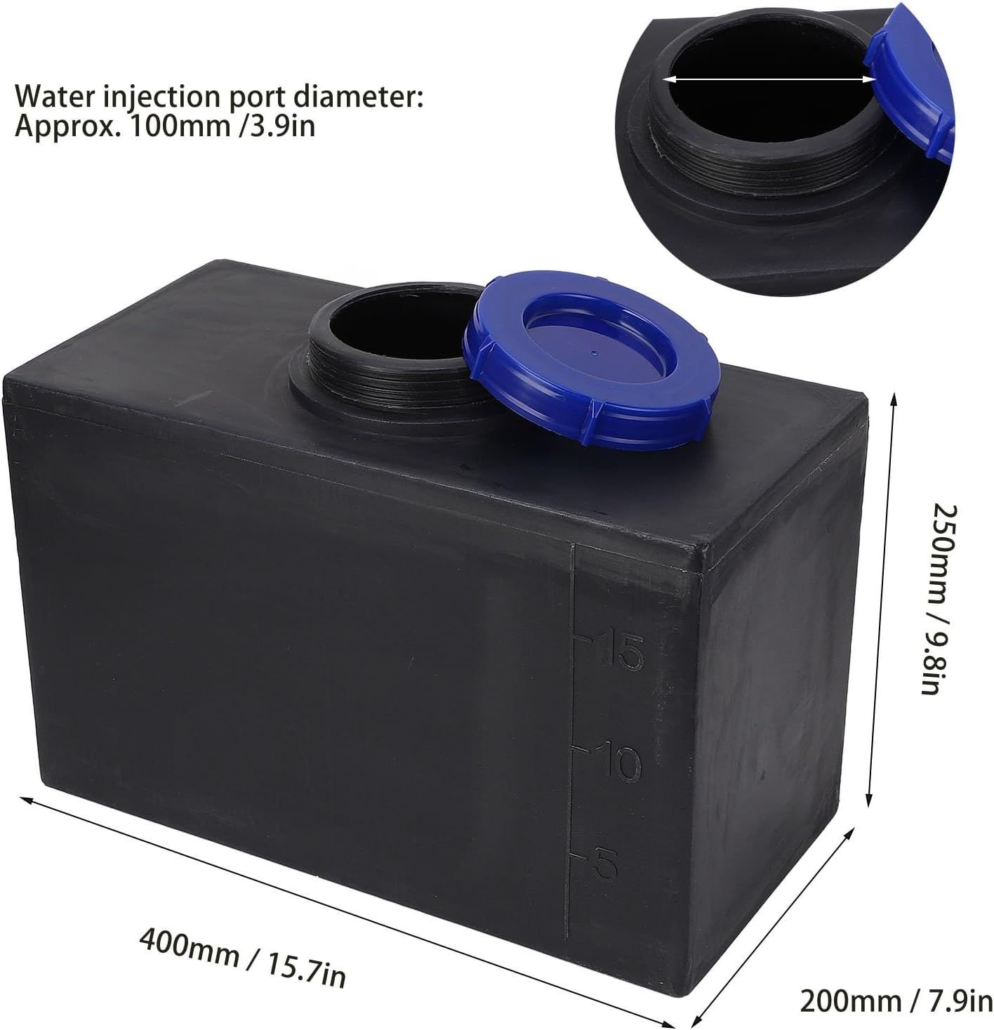 RV and Gray Water 5 Gallon Tank, 15.7 X 9.8 X 7.9In 20L RV Water Tank Heat and Cold, Customizable Design Square Water Storage Tank for Trailers Boats Yachts Black image number 4