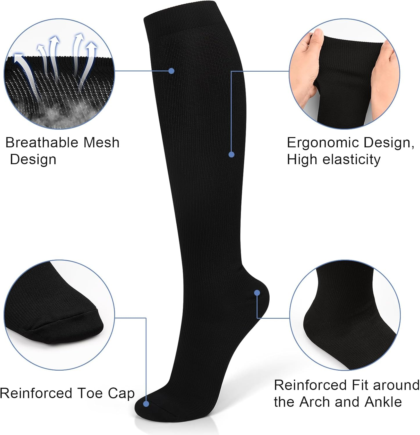 3 Pairs Compression Socks 15-20 Mmhg for Men & Women, Compression Stocking Best Support for Running, Swelling, Nurse, Flight, Nurses,Edema image number 1