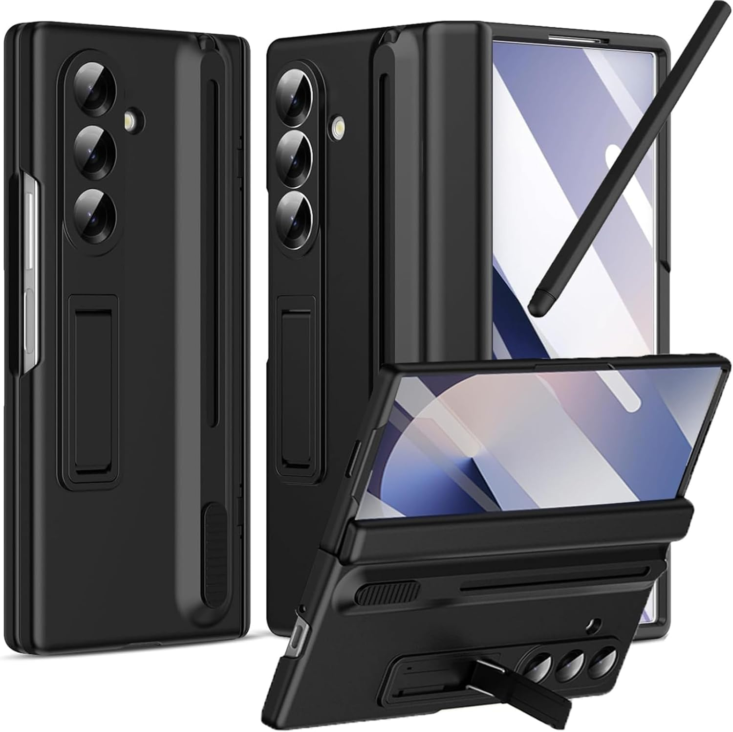 Komiyaa for Samsung Galaxy Z Fold 7 Case with Pen & Pen Holder, Built-In Front Screen Protector and Hinge, Ultra-Thin Silky Liquid PC Frosted Design Protective Case for Samsung Fold 7 (Black)