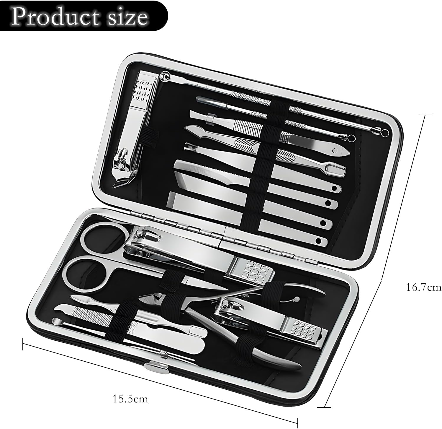 Manicure Set, 16 Pcs Stainless Steel Pedicure Kit Professional Nail Clippers Manicure Kit Personal Nail Care Kit with Pattern Leather Black Travel Case, Portable Grooming Kit for Men and Women image number 5